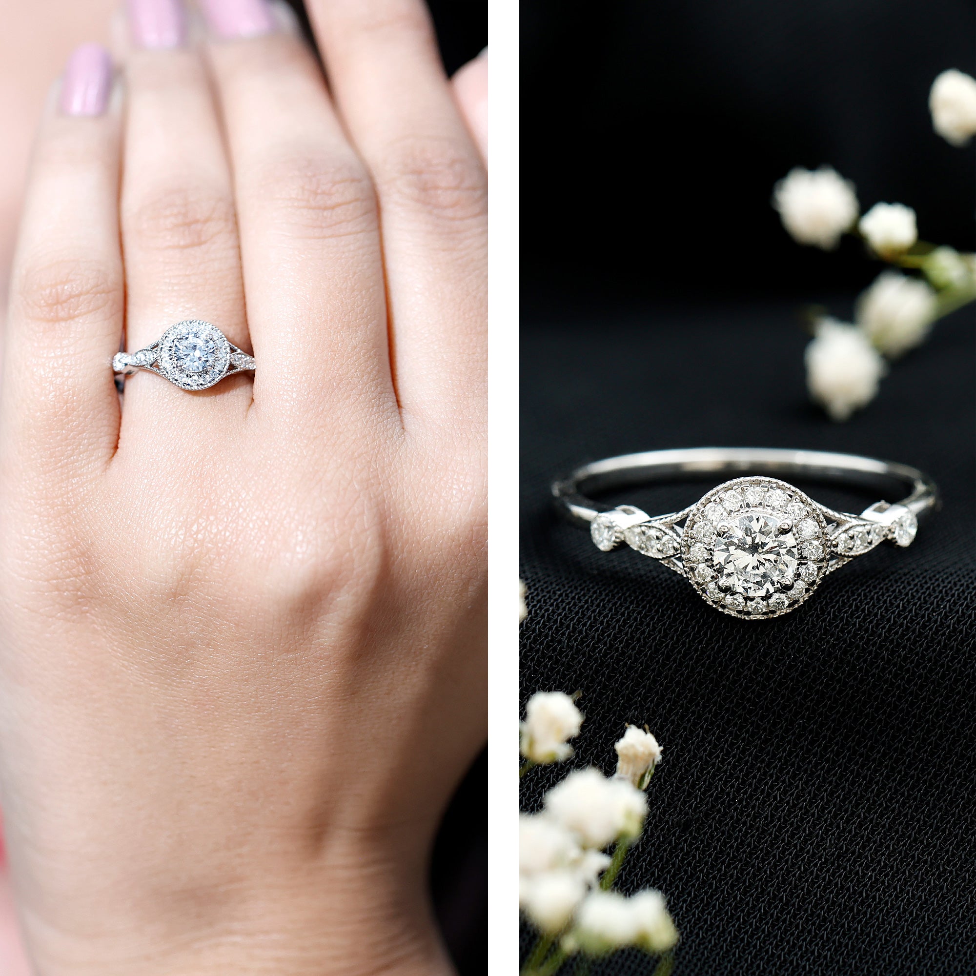 Round Cut Moissanite Antique Engagement Ring D-VS1 - Rosec Jewels