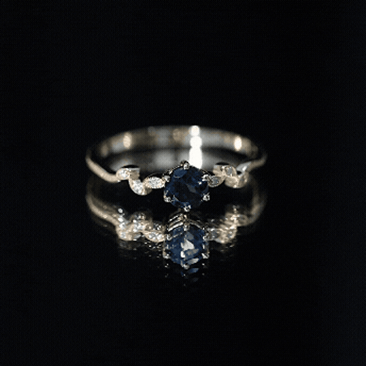 5mm Round London Blue Topaz Commitment Ring with Diamond AAA - Rosec Jewels