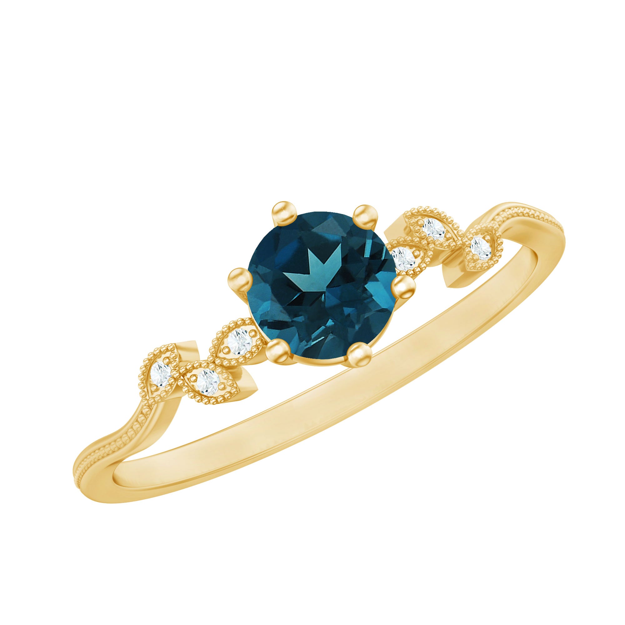 5mm Round London Blue Topaz Commitment Ring with Diamond AAA - Rosec Jewels