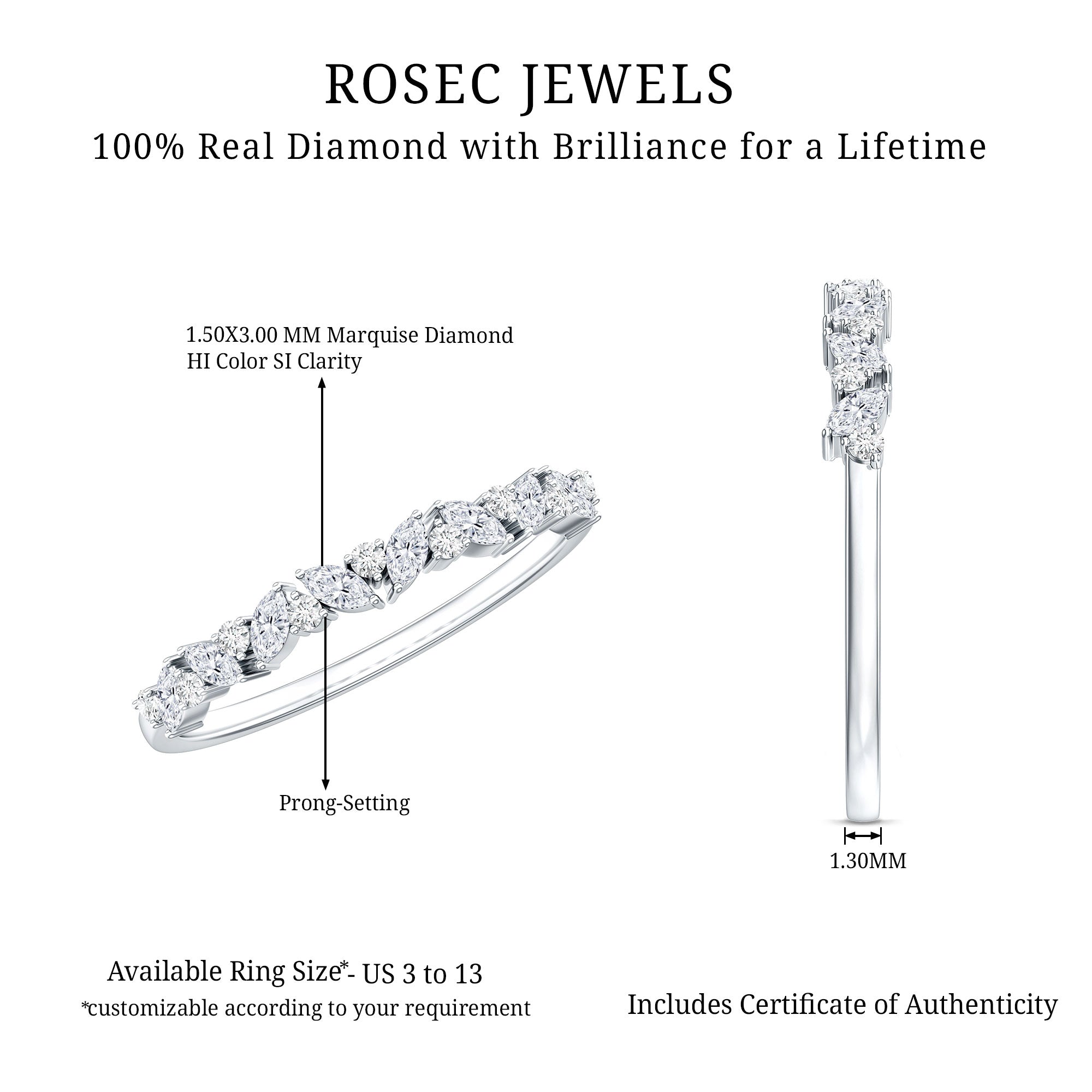 Certified Diamond Stackable Band Ring Natural - ( HI-SI ) - Rosec Jewels