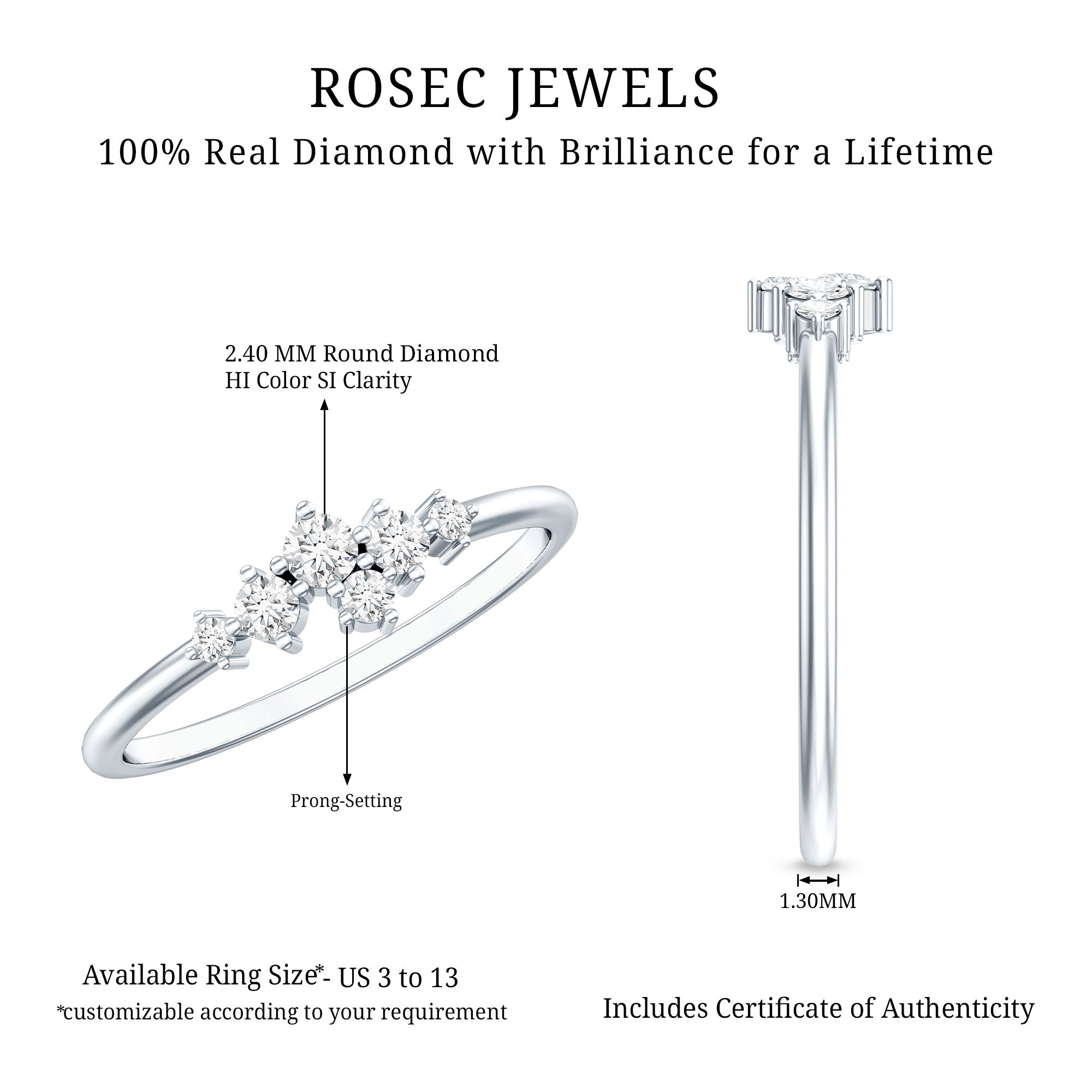 Certified Diamond Cluster Promise Ring in Prong Setting Natural - ( HI-SI ) - Rosec Jewels