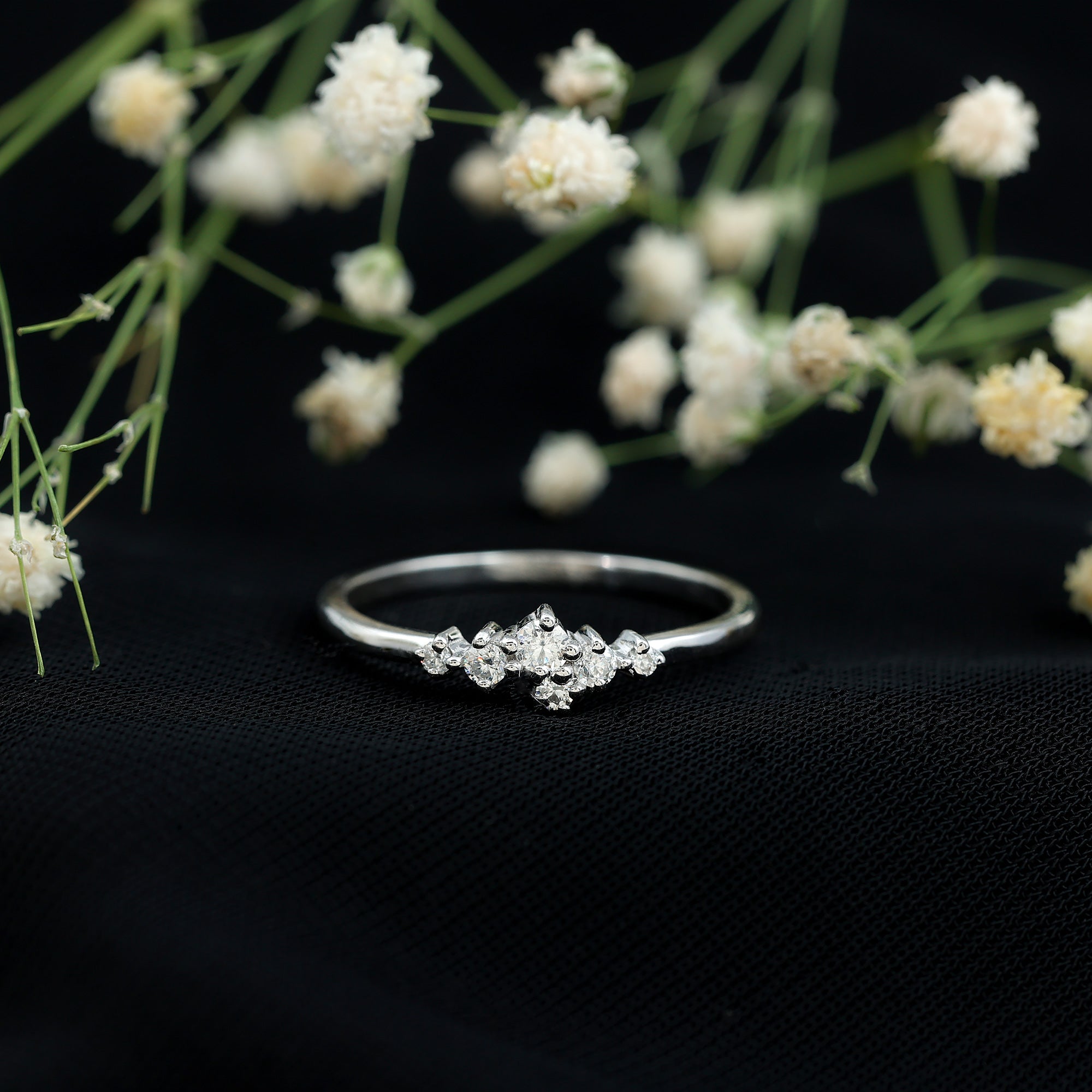 Certified Diamond Cluster Promise Ring in Prong Setting Natural - ( HI-SI ) - Rosec Jewels