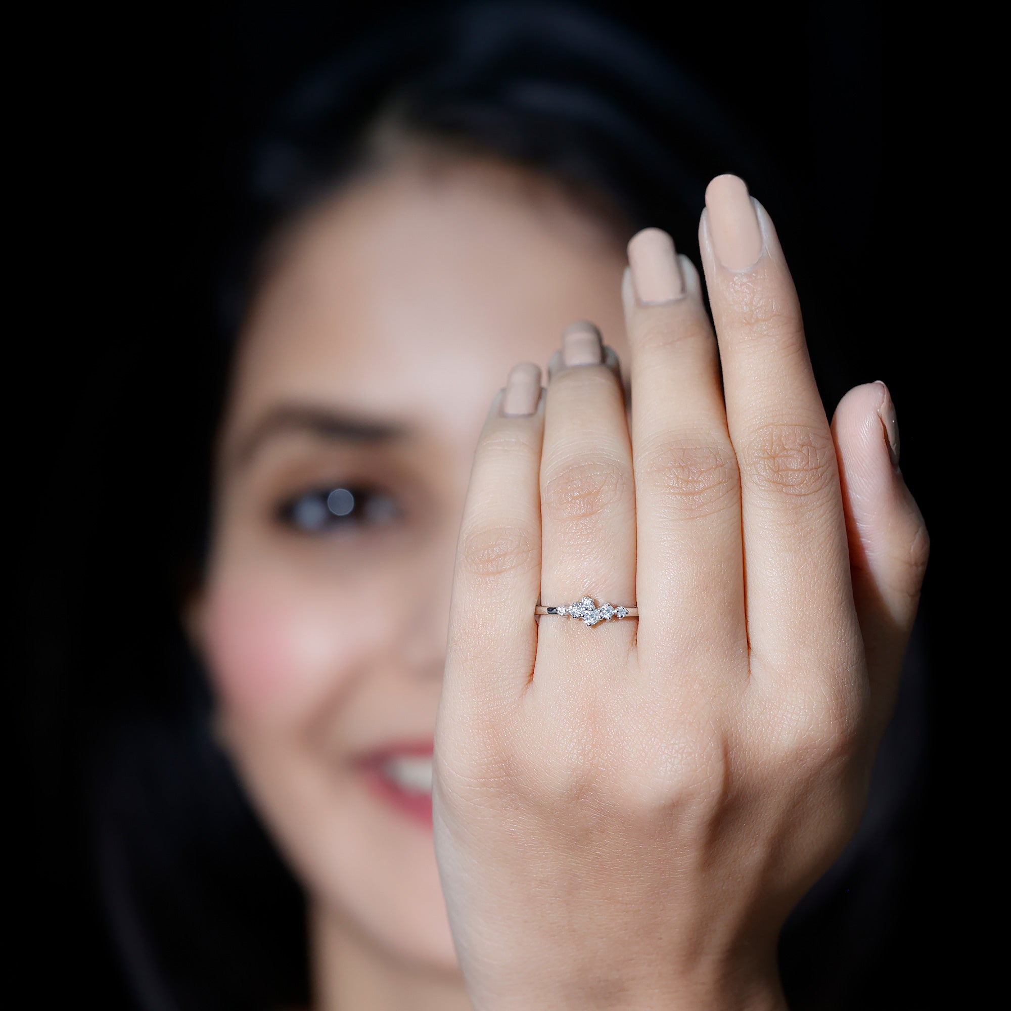 Certified Diamond Cluster Promise Ring in Prong Setting Natural - ( HI-SI ) - Rosec Jewels
