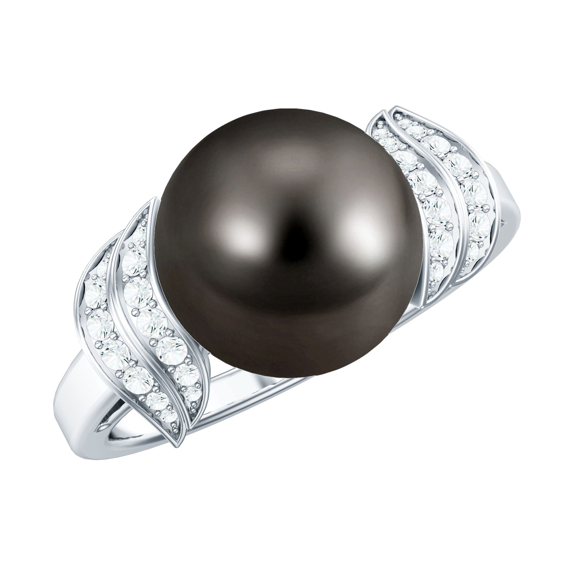 Natural Tahitian Pearl and Diamond Solitaire Engagement Ring