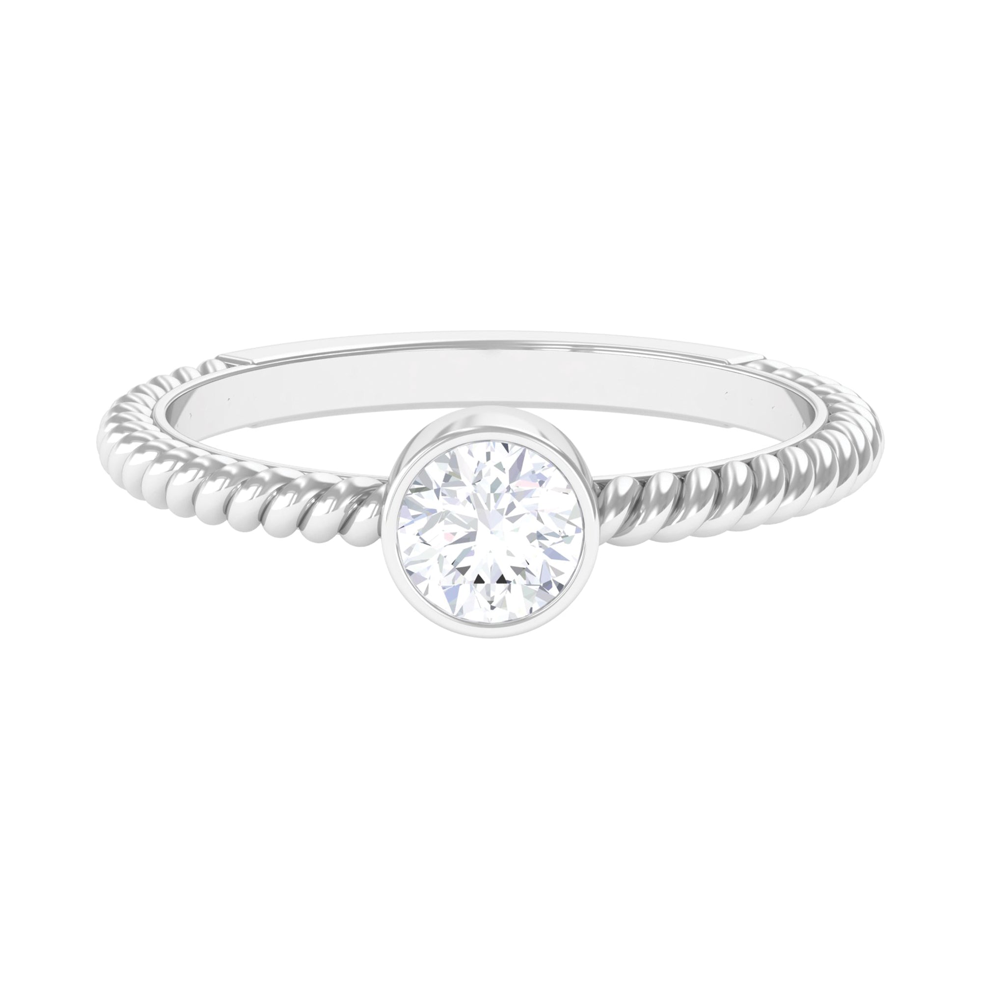 1/2 CT Bezel Set Zircon Solitaire Minimal Ring with Twisted Rope Details AAAA - Rosec Jewels