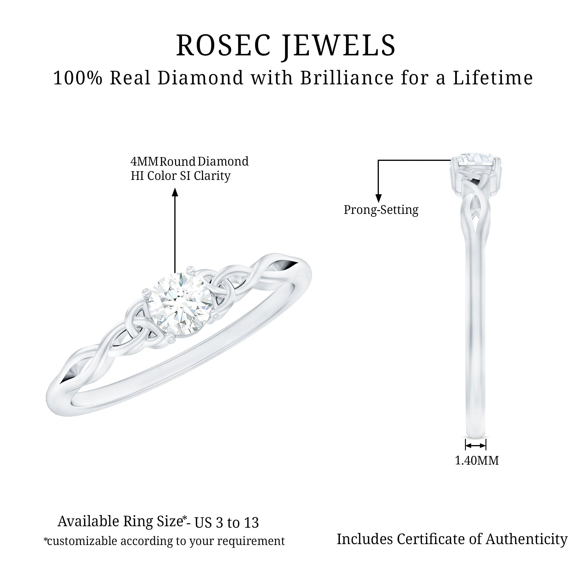 Certified Diamond Celtic Knot Promise Ring Natural - ( HI-SI ) - Rosec Jewels