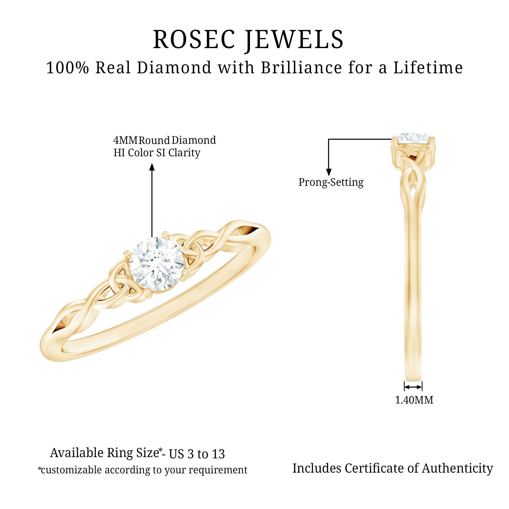 Certified Diamond Celtic Knot Promise Ring Natural - ( HI-SI ) - Rosec Jewels
