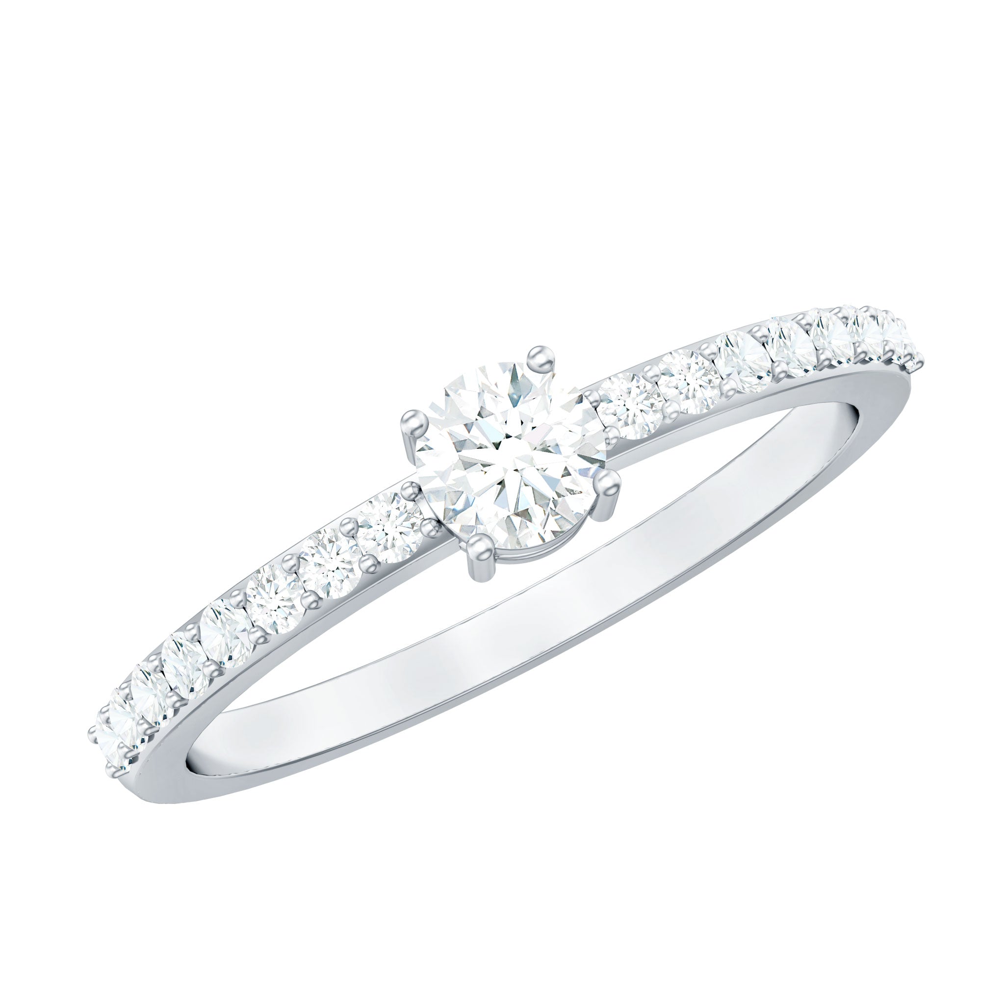 Round Diamond Solitaire Ring with Side Stones Natural - ( HI-SI ) - Rosec Jewels