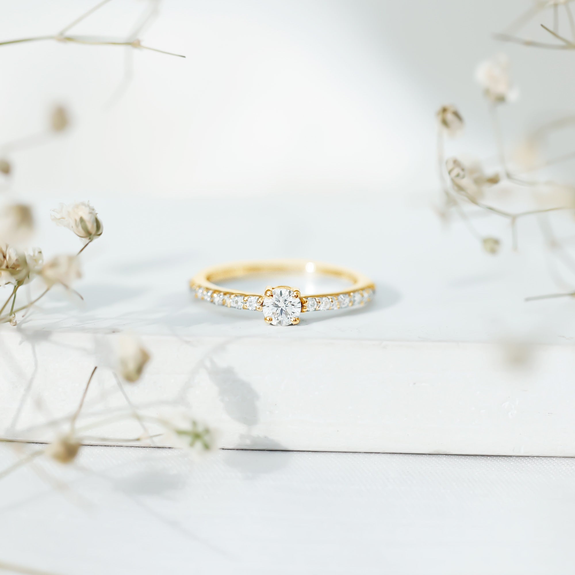 Round Diamond Solitaire Ring with Side Stones Natural - ( HI-SI ) - Rosec Jewels