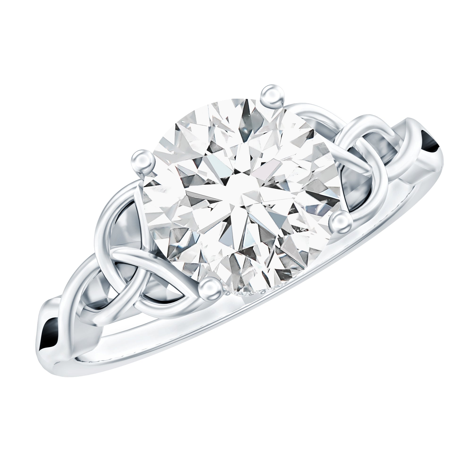 Round Moissanite Solitaire Engagement Ring with Celtic Details