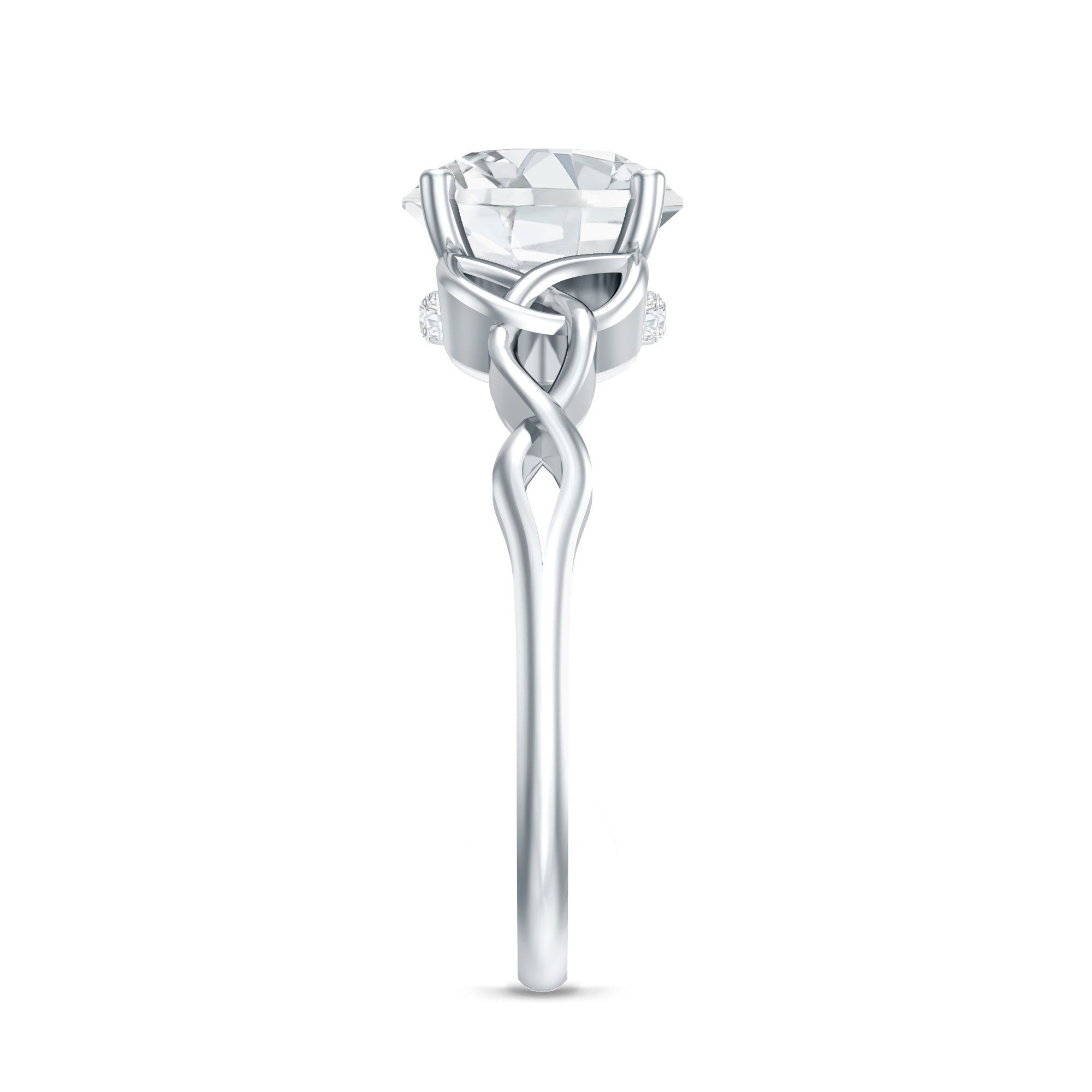 Round Moissanite Solitaire Engagement Ring with Celtic Details D-VS1 - Rosec Jewels