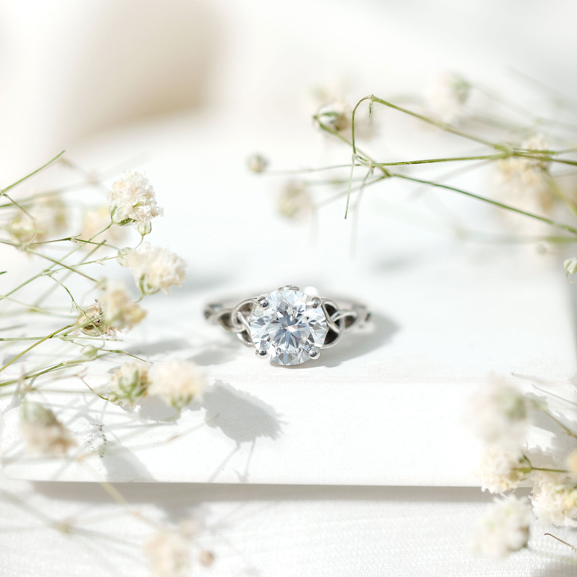 Certified Solitaire Moissanite Celtic Design Engagement Ring D-VS1 - Rosec Jewels