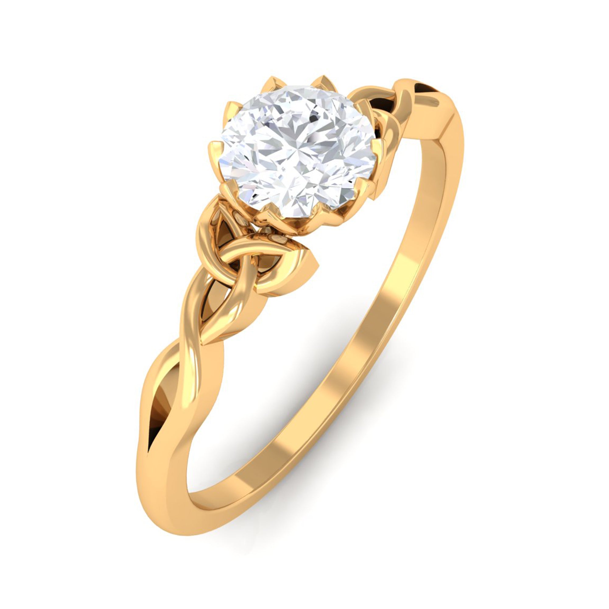 Cubic Zirconia Solitaire Celtic Knot Ring in Floral Setting AAAA - Rosec Jewels