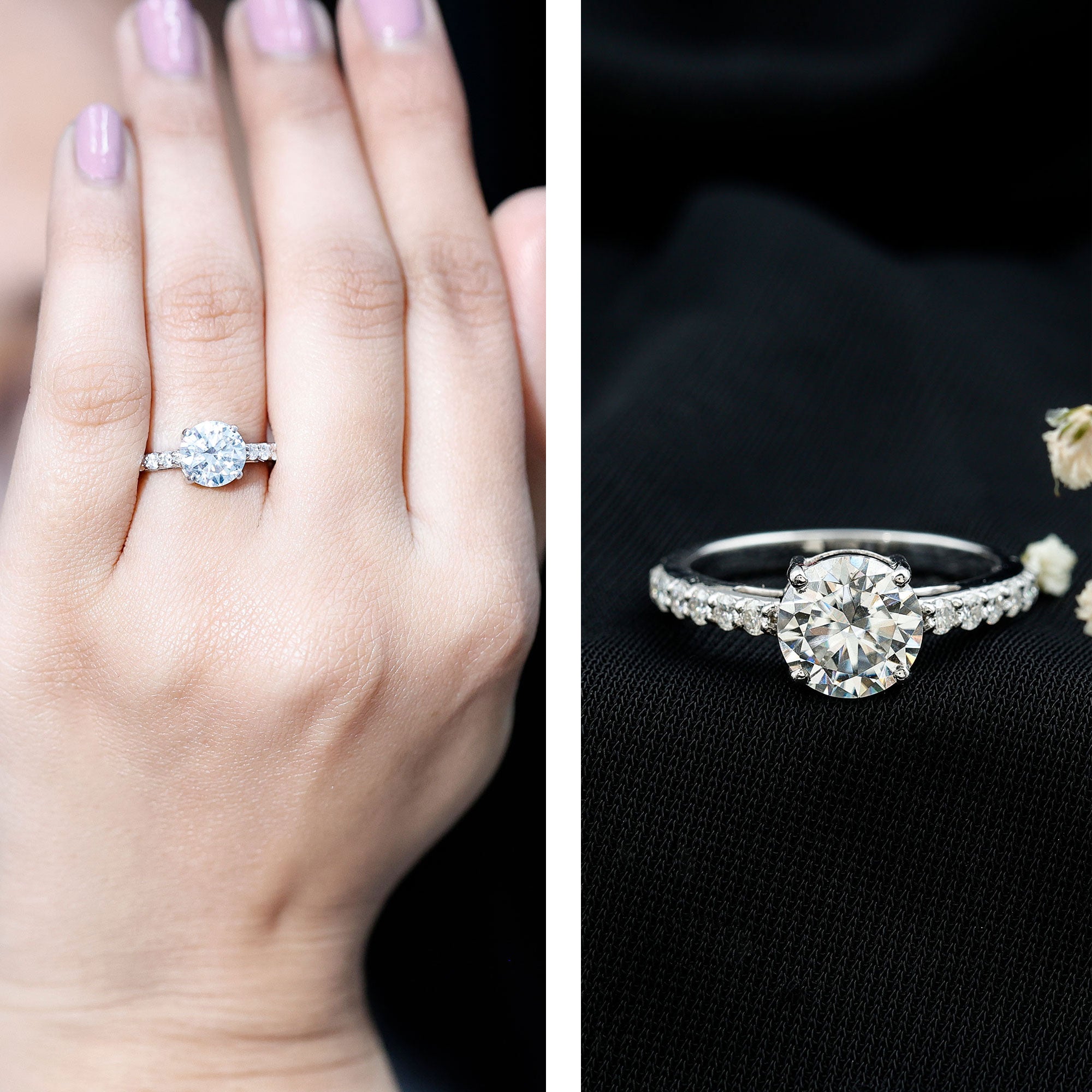 2 Carat Round Shape Moissanite Solitaire Engagement Ring with Certificate D-VS1 - Rosec Jewels