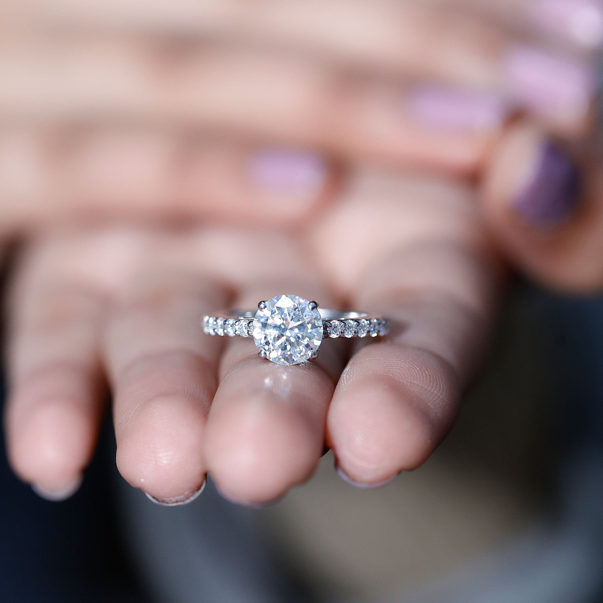 2 Carat Round Shape Moissanite Solitaire Engagement Ring with Certificate D-VS1 - Rosec Jewels