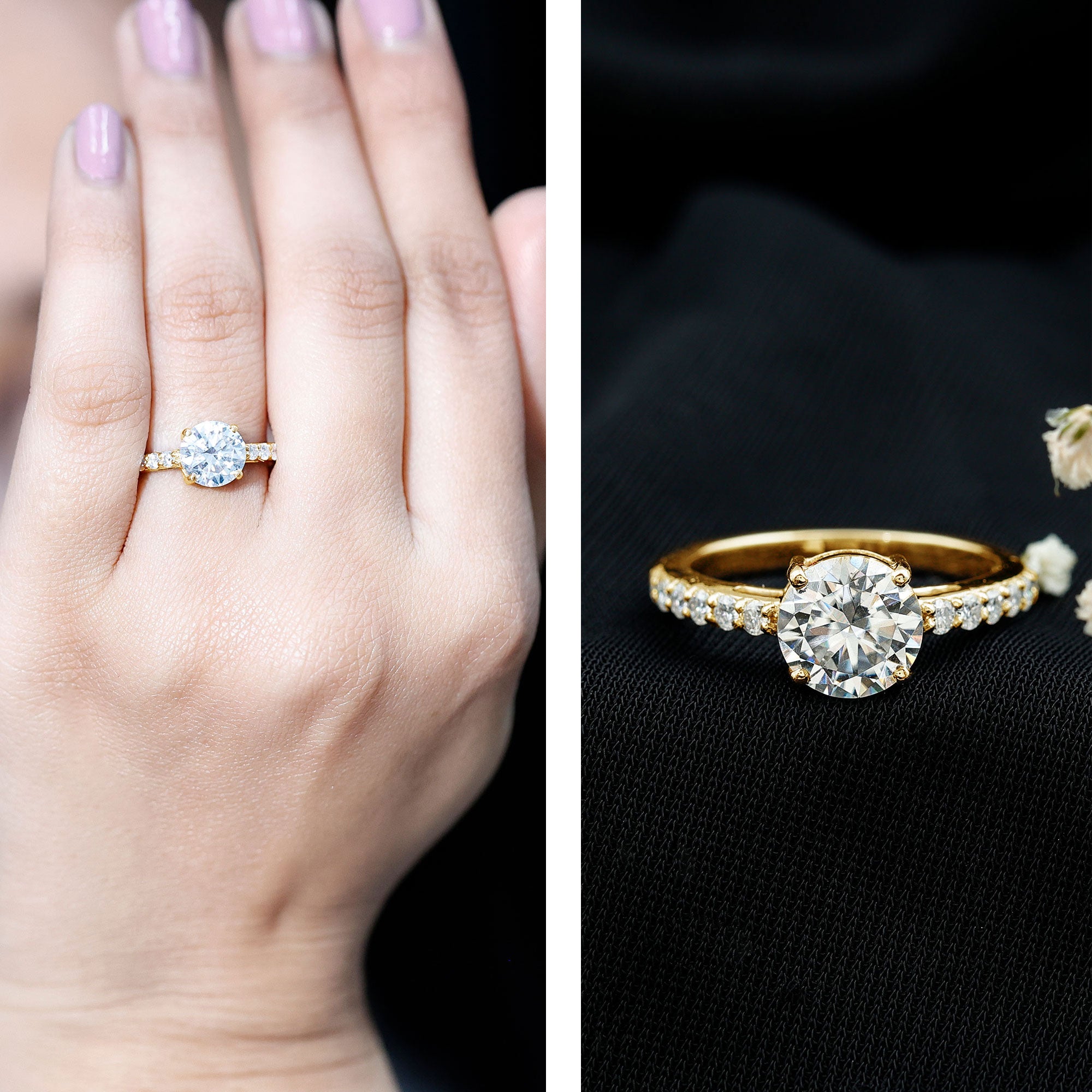 2 Carat Round Shape Moissanite Solitaire Engagement Ring with Certificate D-VS1 - Rosec Jewels