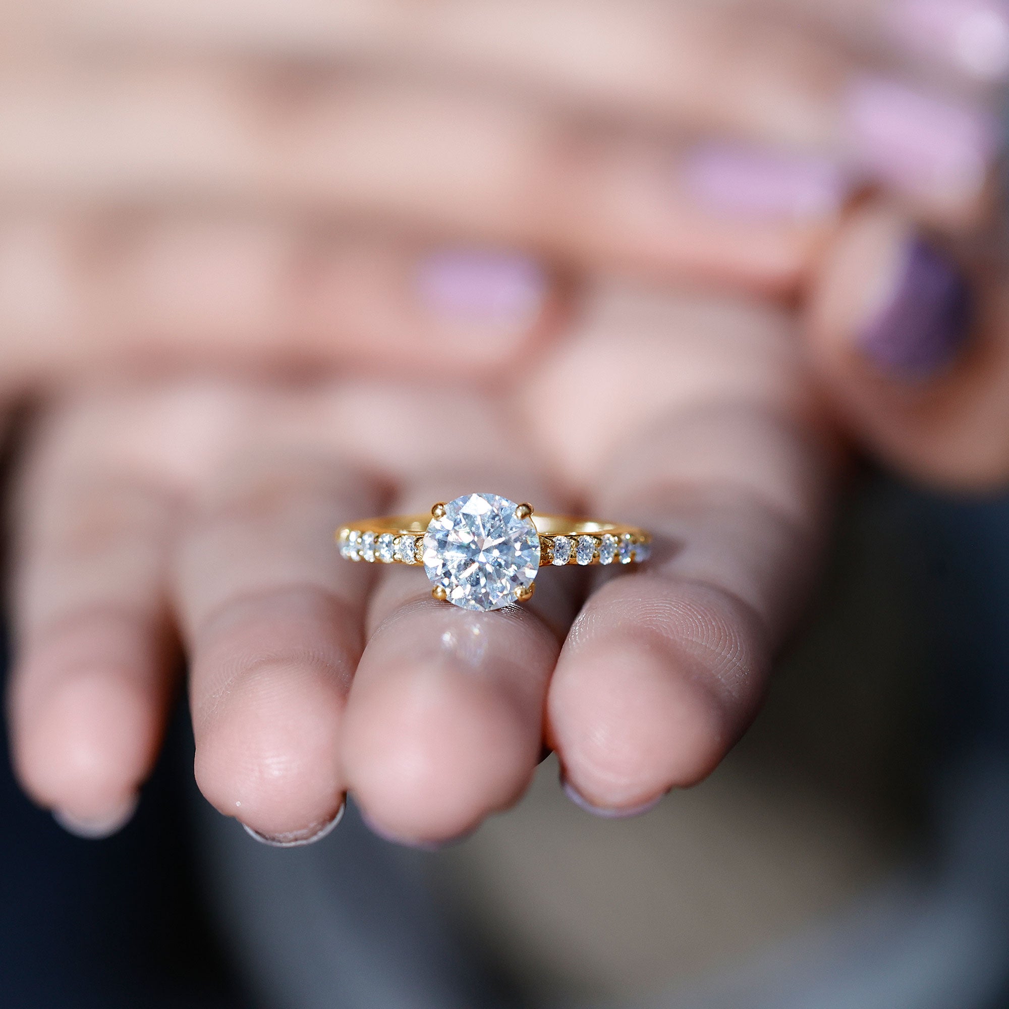2 Carat Round Shape Moissanite Solitaire Engagement Ring with Certificate D-VS1 - Rosec Jewels