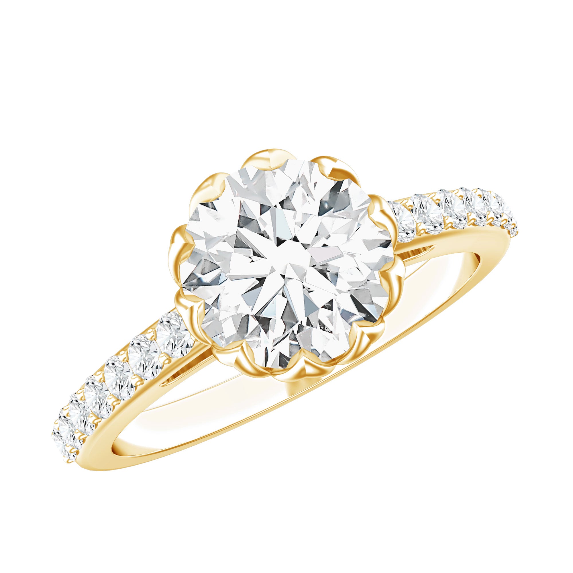 Lotus Basket Set Moissanite Engagement Ring with Certificate D-VS1 - Rosec Jewels