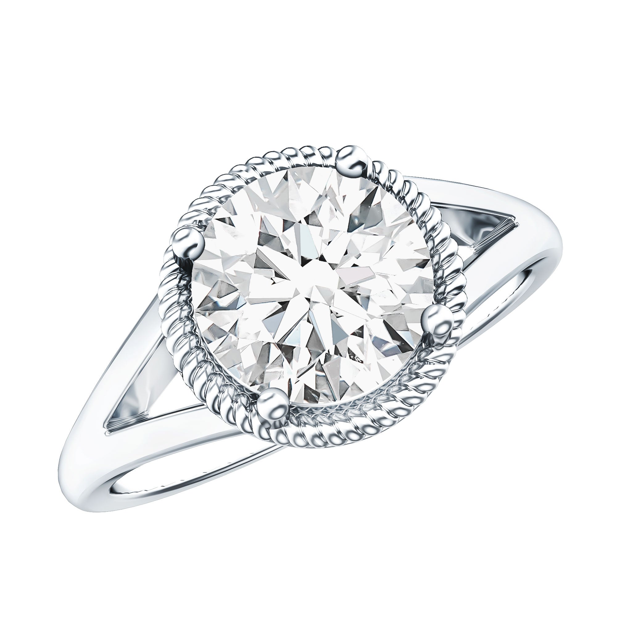 2 CT Round Moissanite Rope Band Engagement Ring D-VS1 - Rosec Jewels
