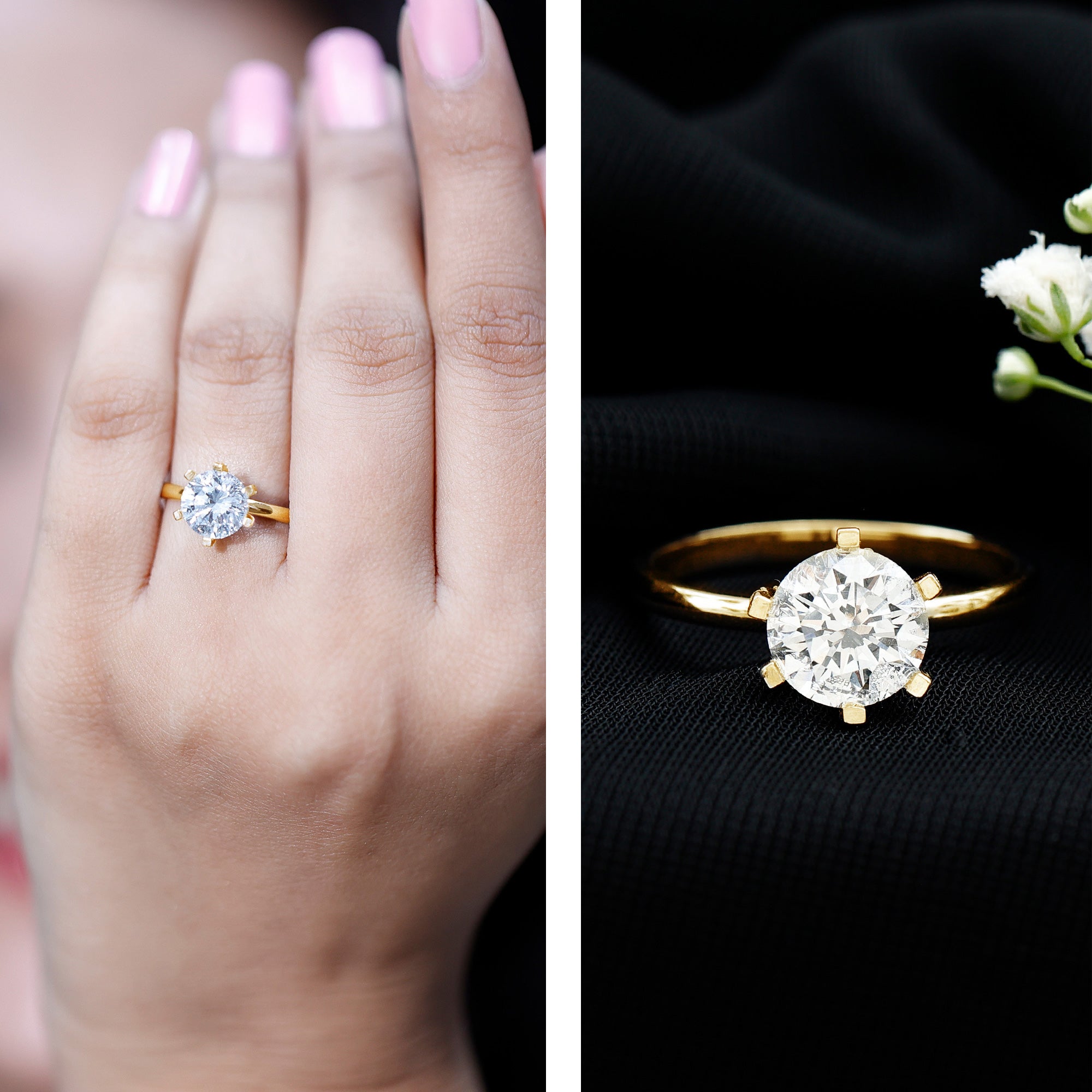 8 MM Round Brilliant Cut Lab Grown Diamond Engagement Ring Lab - ( EF-VS ) - Rosec Jewels