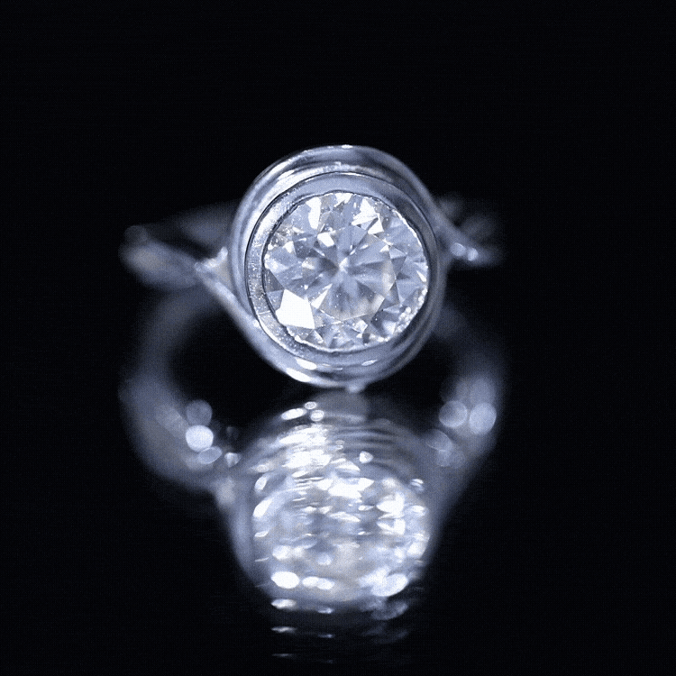 Rosec Jewels-Certified Moissanite Bezel Set Engagement Ring with Crossover Shank
