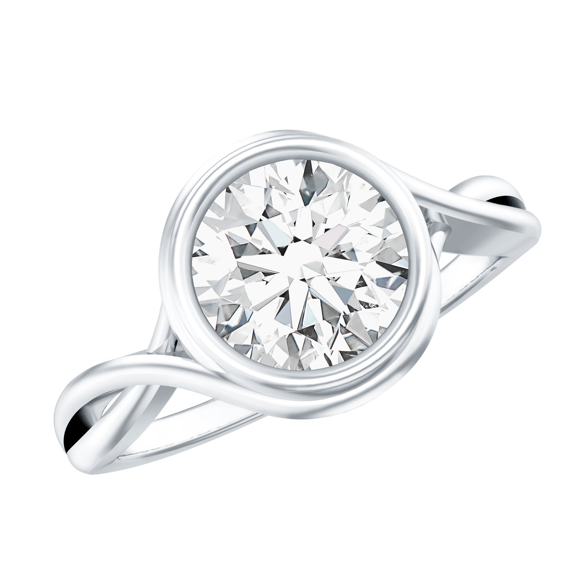 Rosec Jewels-Certified Moissanite Bezel Set Engagement Ring with Crossover Shank