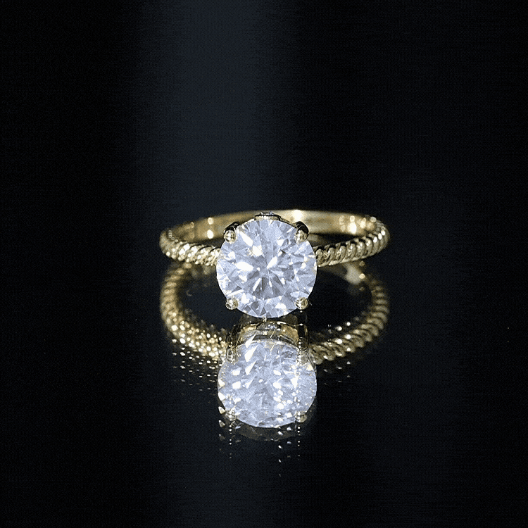 Round Cut Moissanite Solitaire Engagement Ring with Twisted Rope D-VS1 - Rosec Jewels