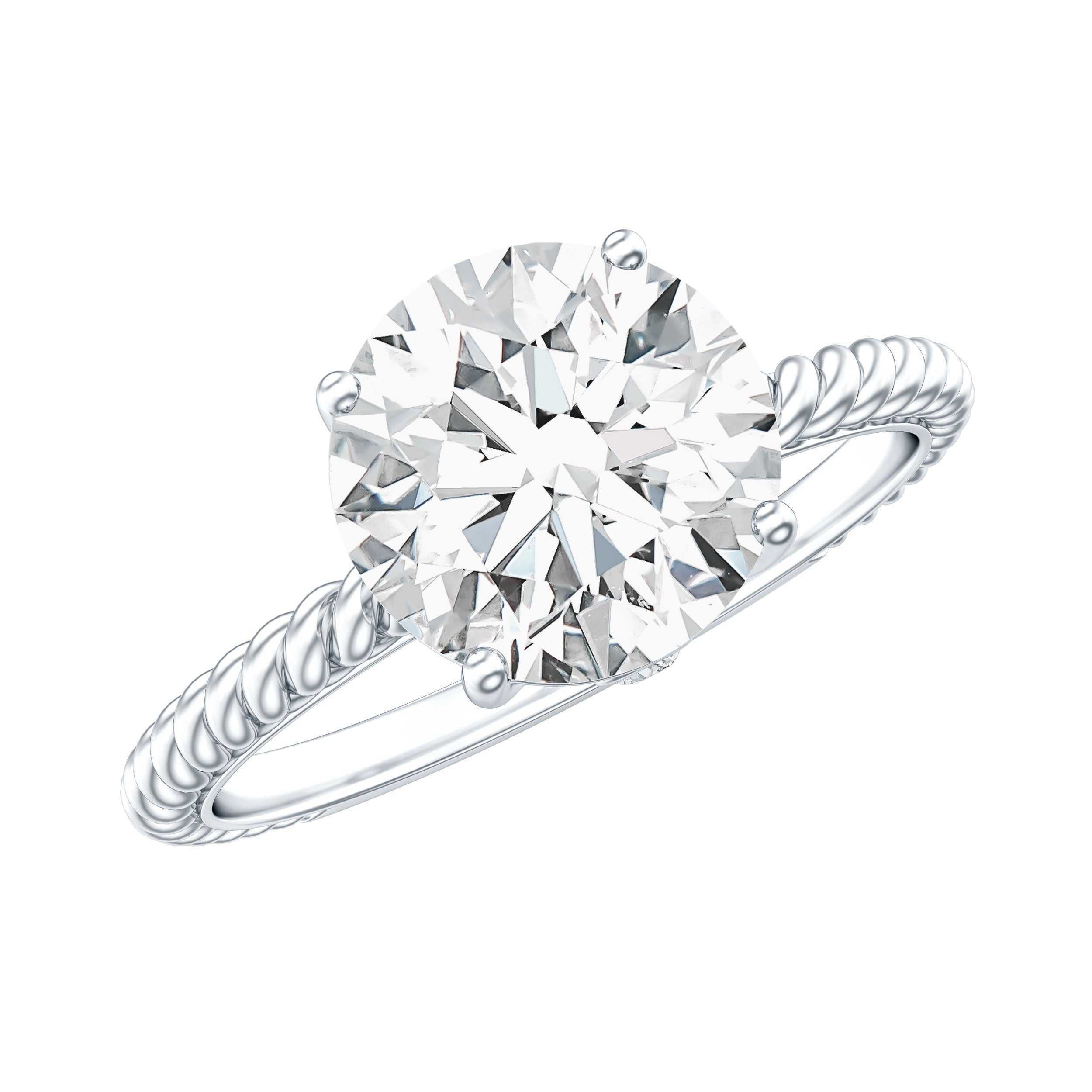 Round Cut Moissanite Solitaire Engagement Ring with Twisted Rope