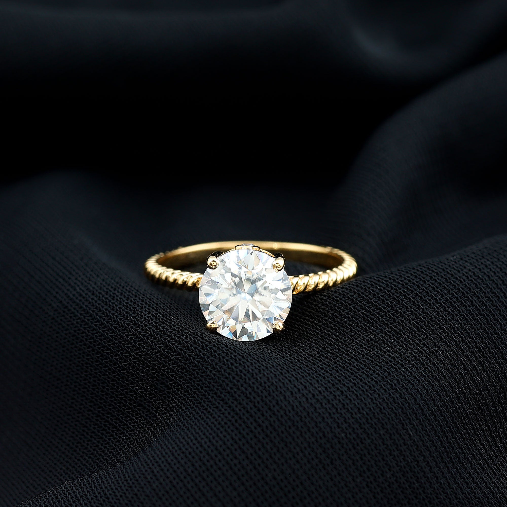 Round Cut Moissanite Solitaire Engagement Ring with Twisted Rope D-VS1 - Rosec Jewels