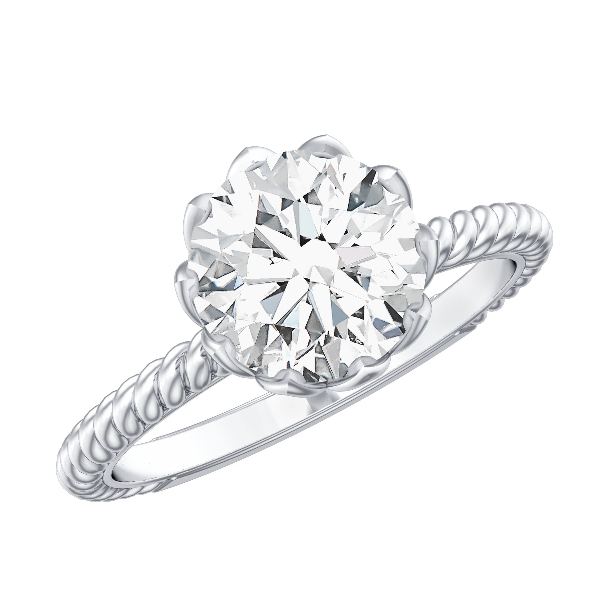 2 CT Moissanite Engagement Ring with Twisted Rope Band