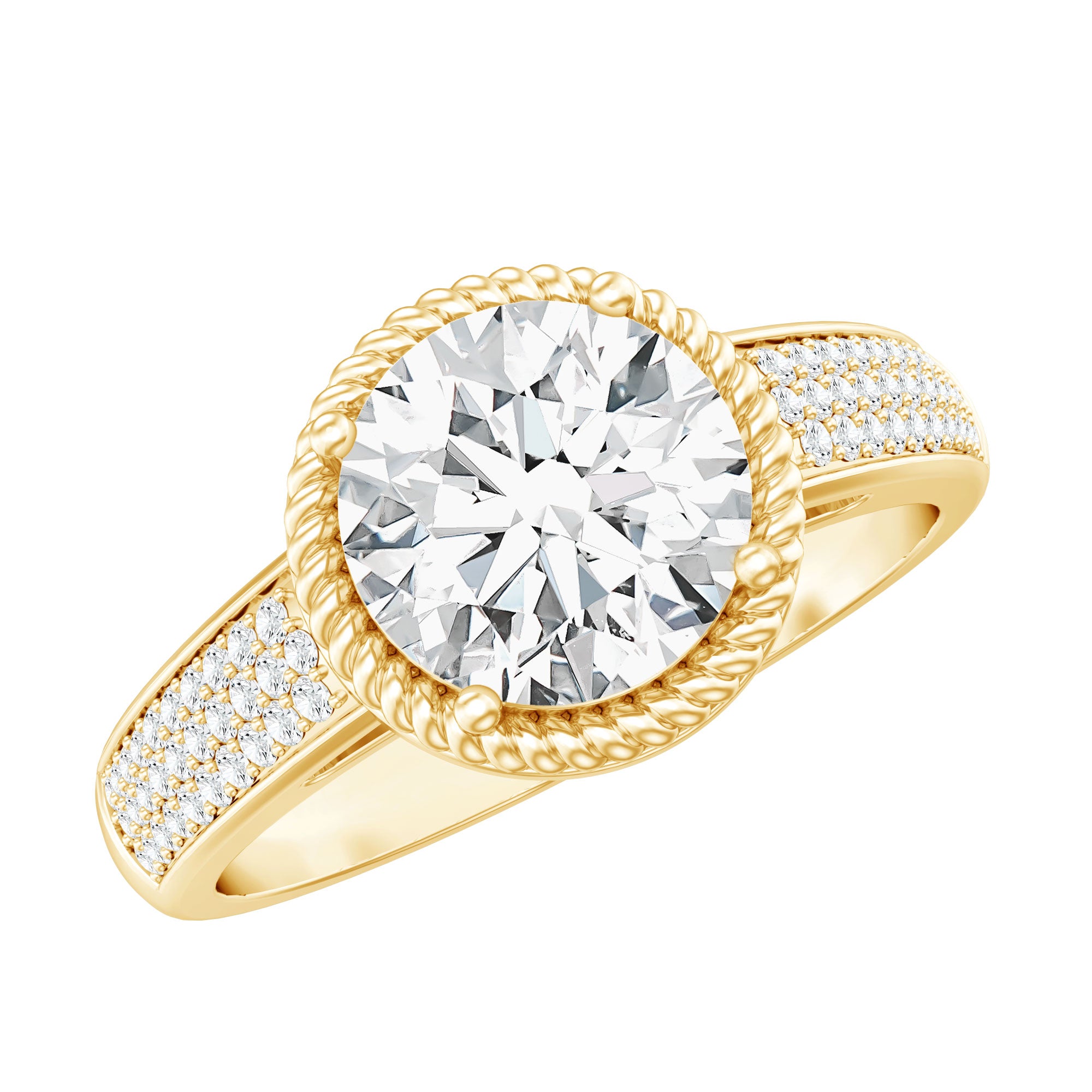 2 Carat Moissanite Round Cut Engagement Ring With Side Stones D-VS1 - Rosec Jewels