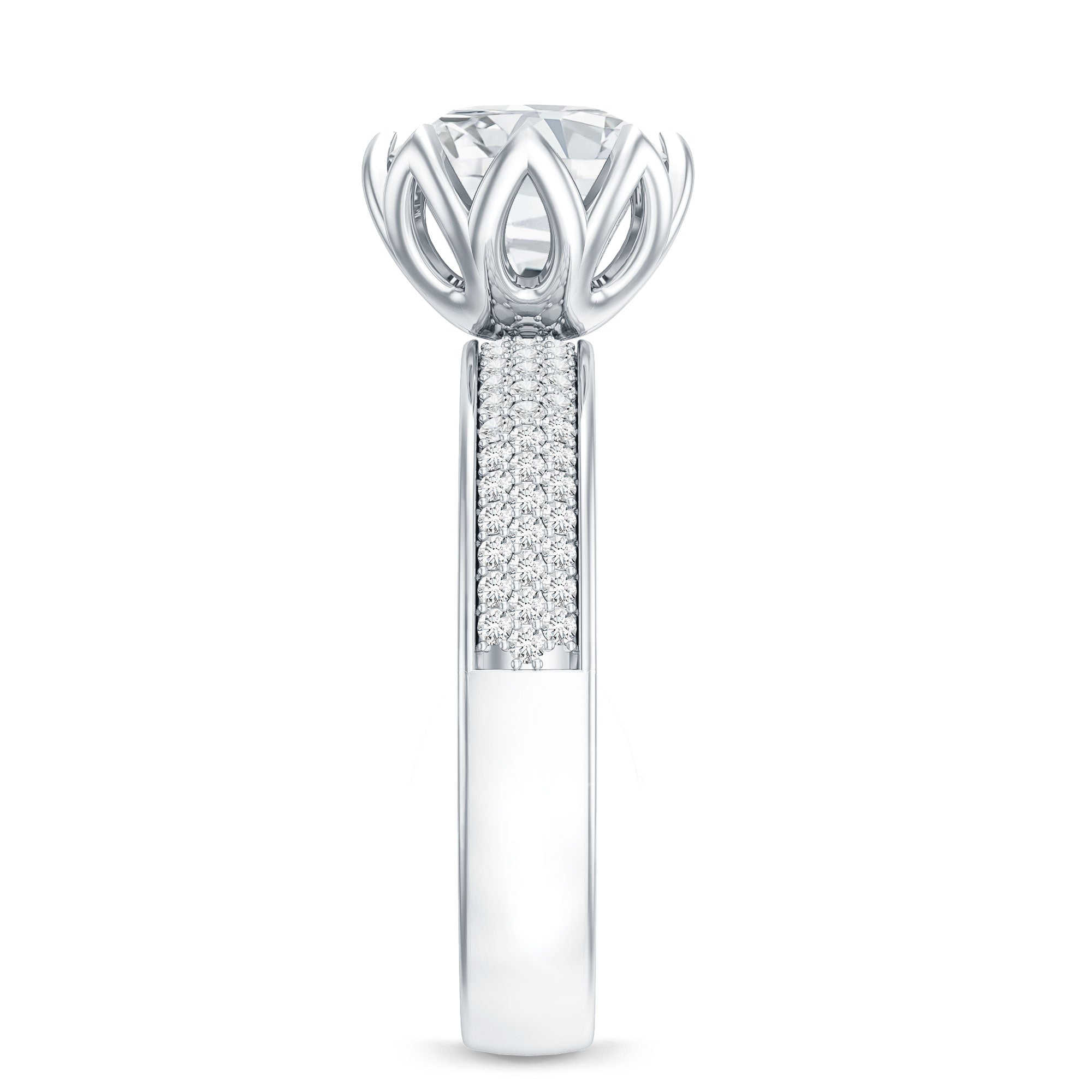 Lotus Basket Set Moissanite Engagement Ring with Side Stones D-VS1 - Rosec Jewels