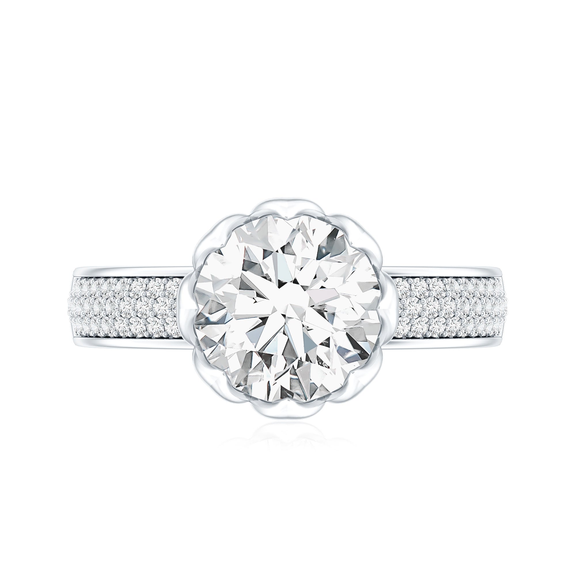 Lotus Basket Set Moissanite Engagement Ring with Side Stones D-VS1 - Rosec Jewels