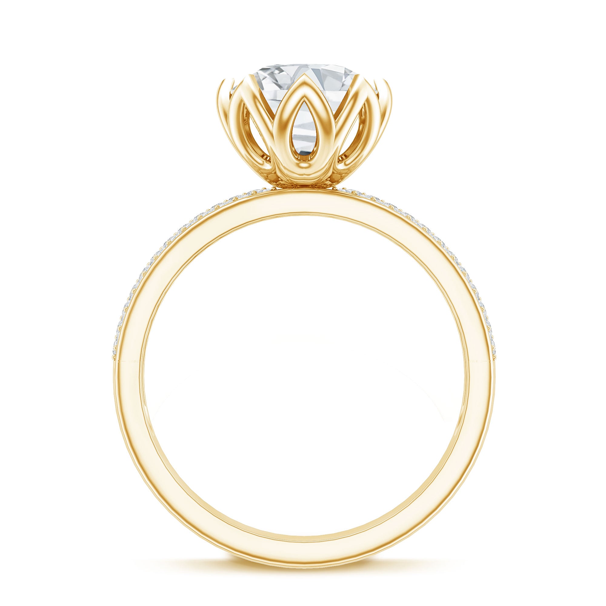 Lotus Basket Set Moissanite Engagement Ring with Side Stones D-VS1 - Rosec Jewels