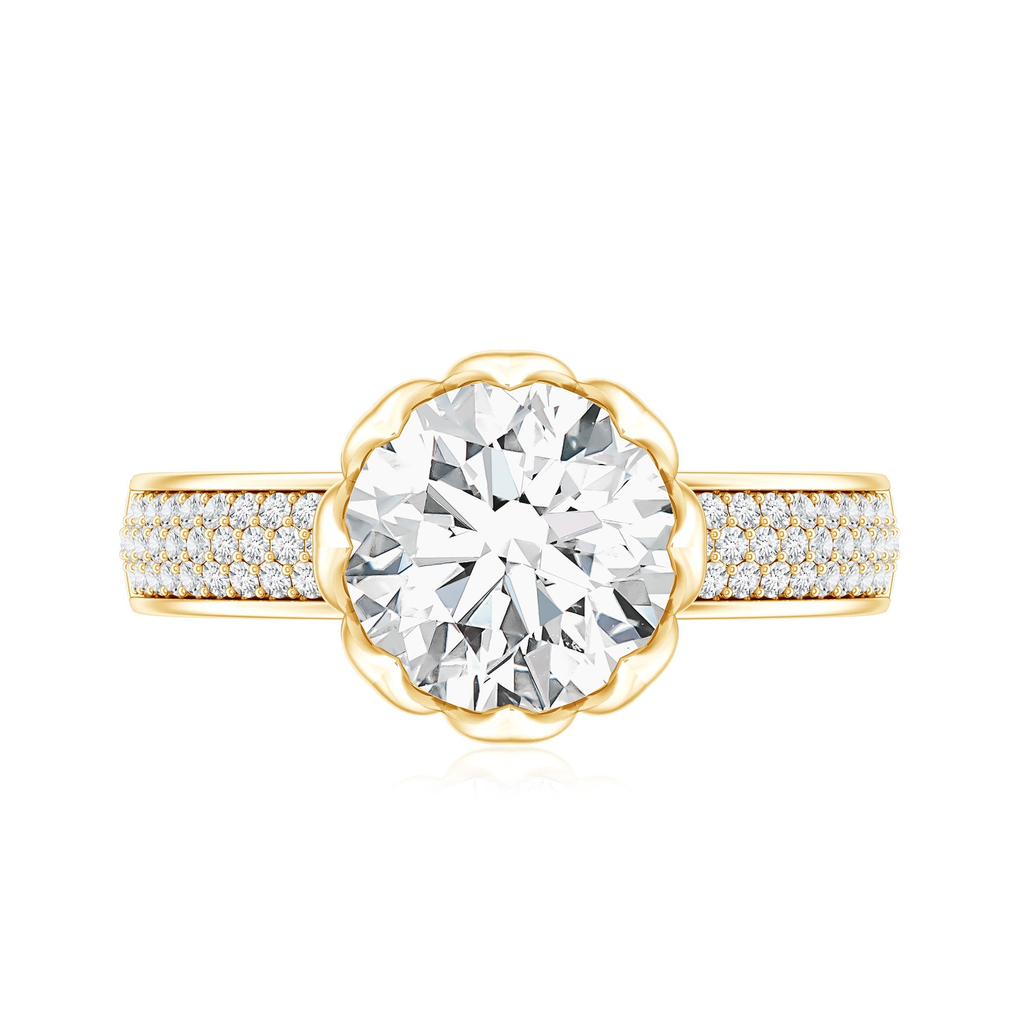 Lotus Basket Set Moissanite Engagement Ring with Side Stones D-VS1 - Rosec Jewels