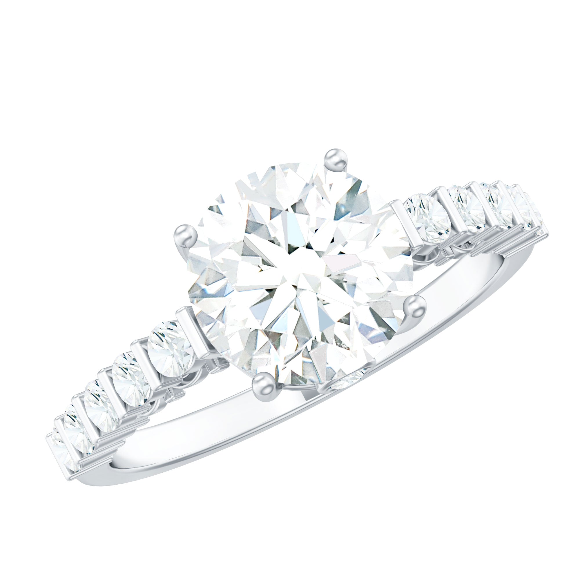 Solitaire Moissanite Engagement Ring with Side Stones