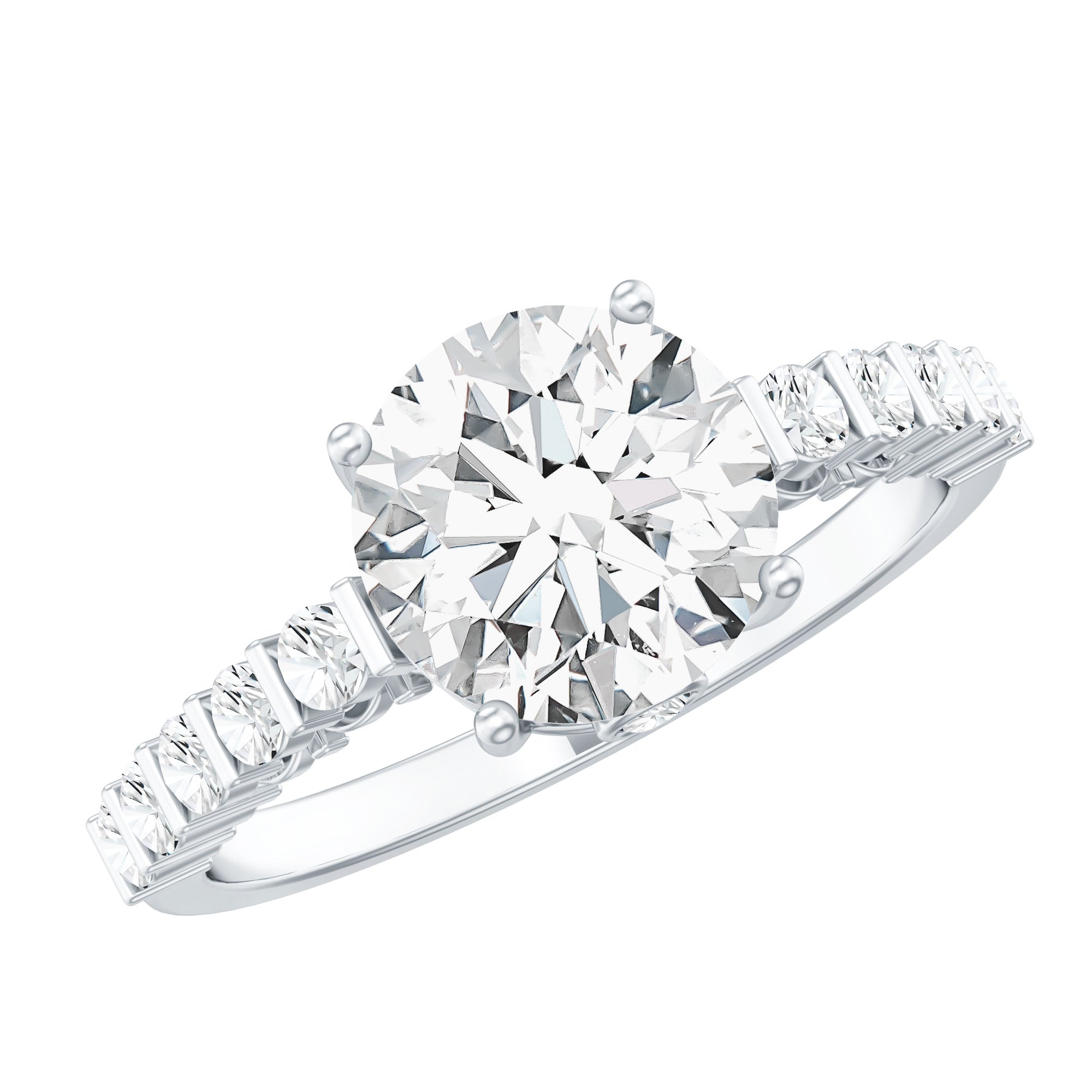 Solitaire Moissanite Engagement Ring with Side Stones D-VS1 - Rosec Jewels