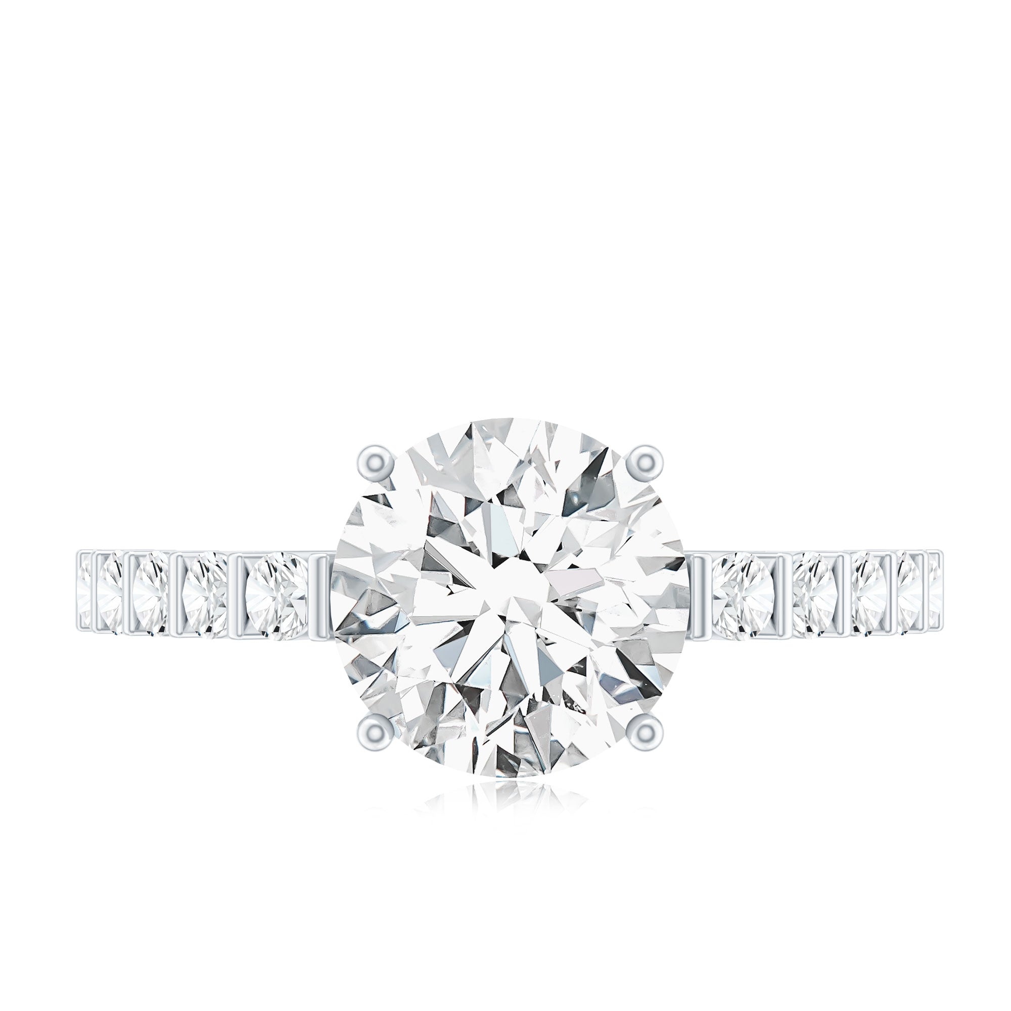 Solitaire Moissanite Engagement Ring with Side Stones D-VS1 - Rosec Jewels