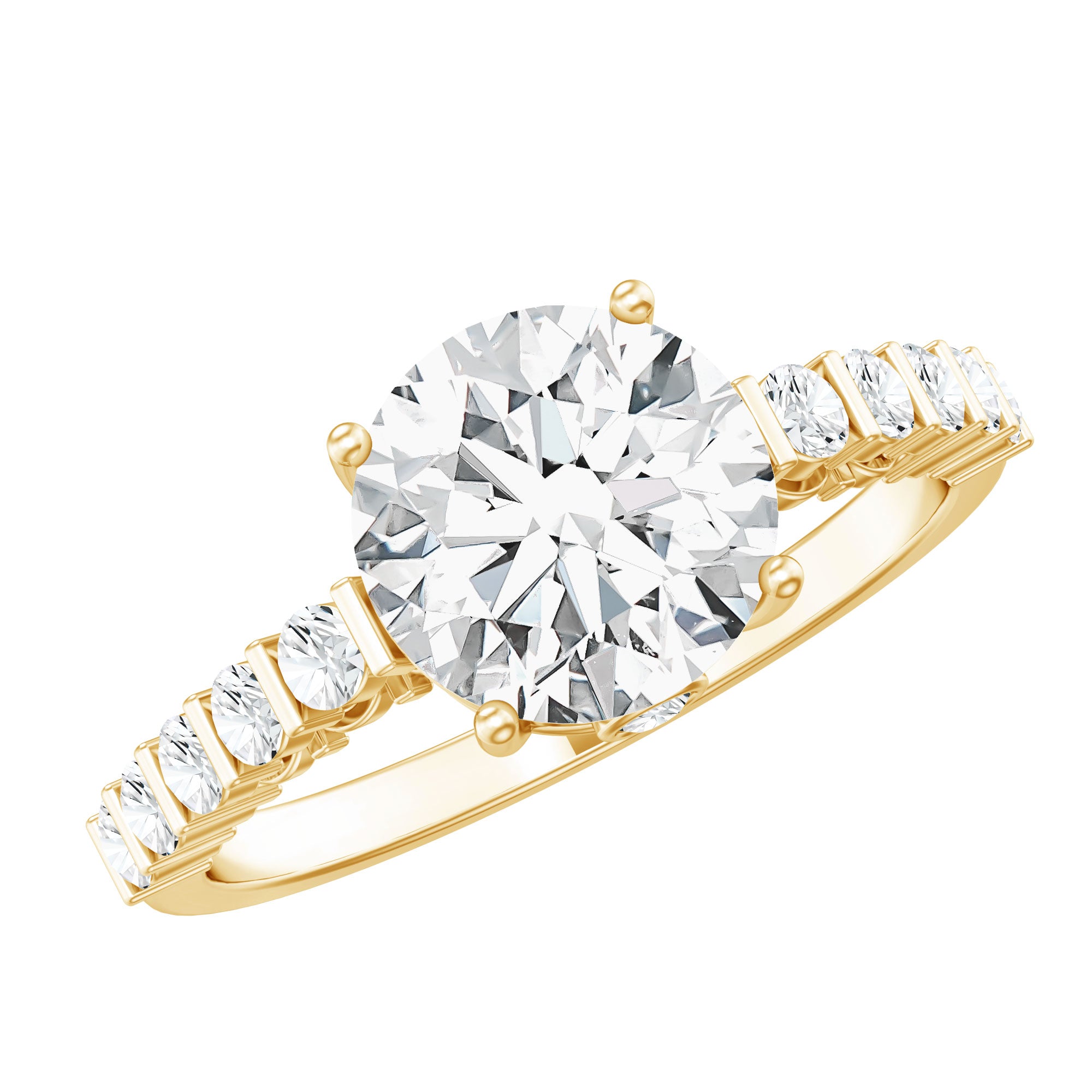 Solitaire Moissanite Engagement Ring with Side Stones D-VS1 - Rosec Jewels