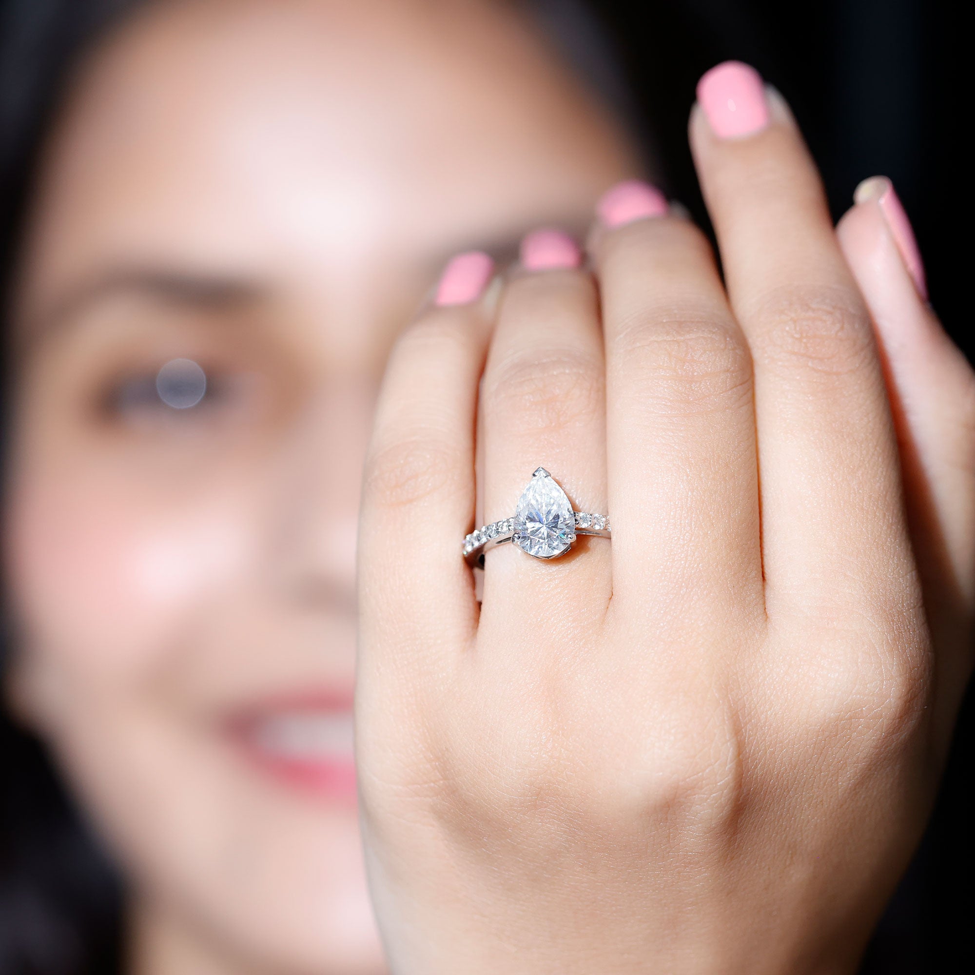 Certified Moissanite Teardrop Engagement Ring D-VS1 - Rosec Jewels