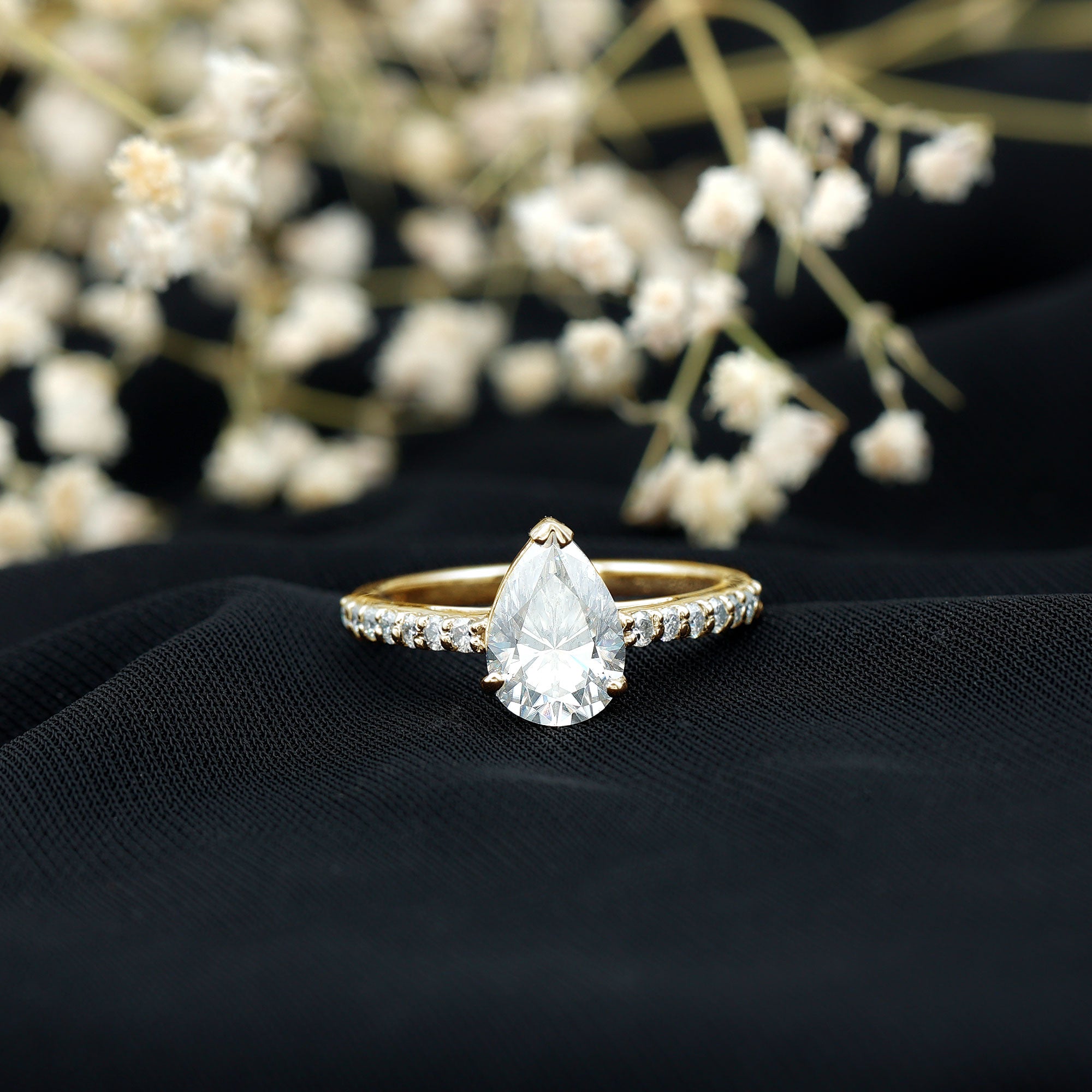 Certified Moissanite Teardrop Engagement Ring D-VS1 - Rosec Jewels