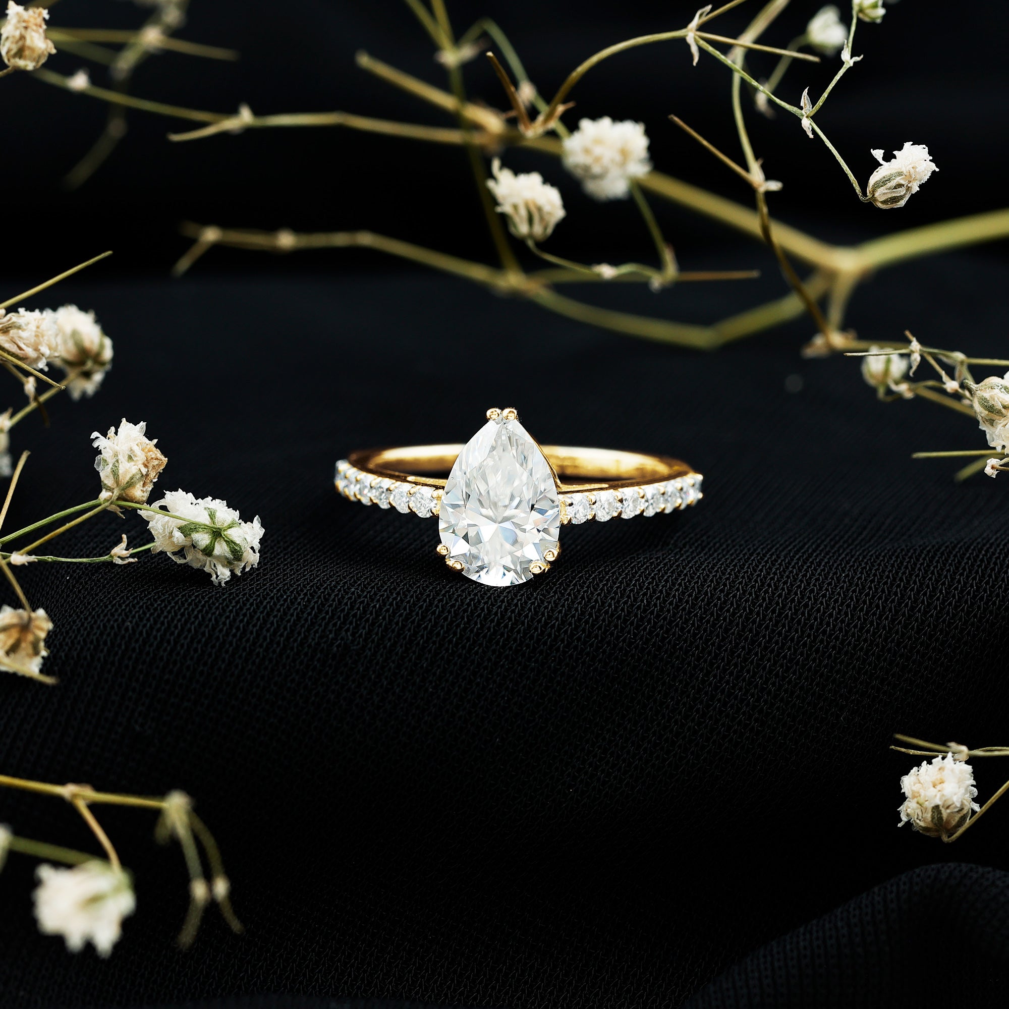 Certified 7X10 MM Moissanite Pear Shaped Engagement Ring D-VS1 - Rosec Jewels