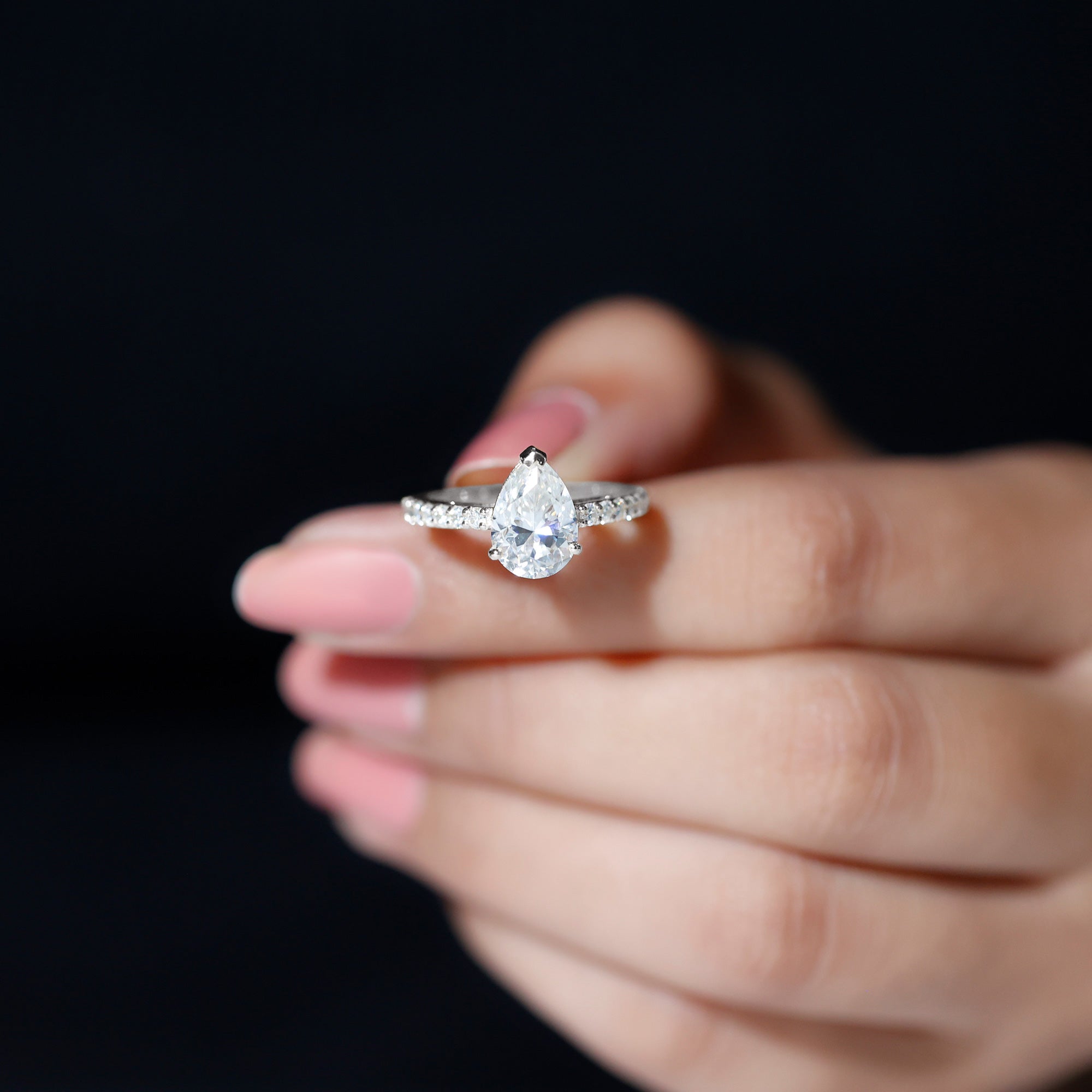 Certified 2.25 CT Moissanite Teardrop Engagement Ring For Her D-VS1 - Rosec Jewels