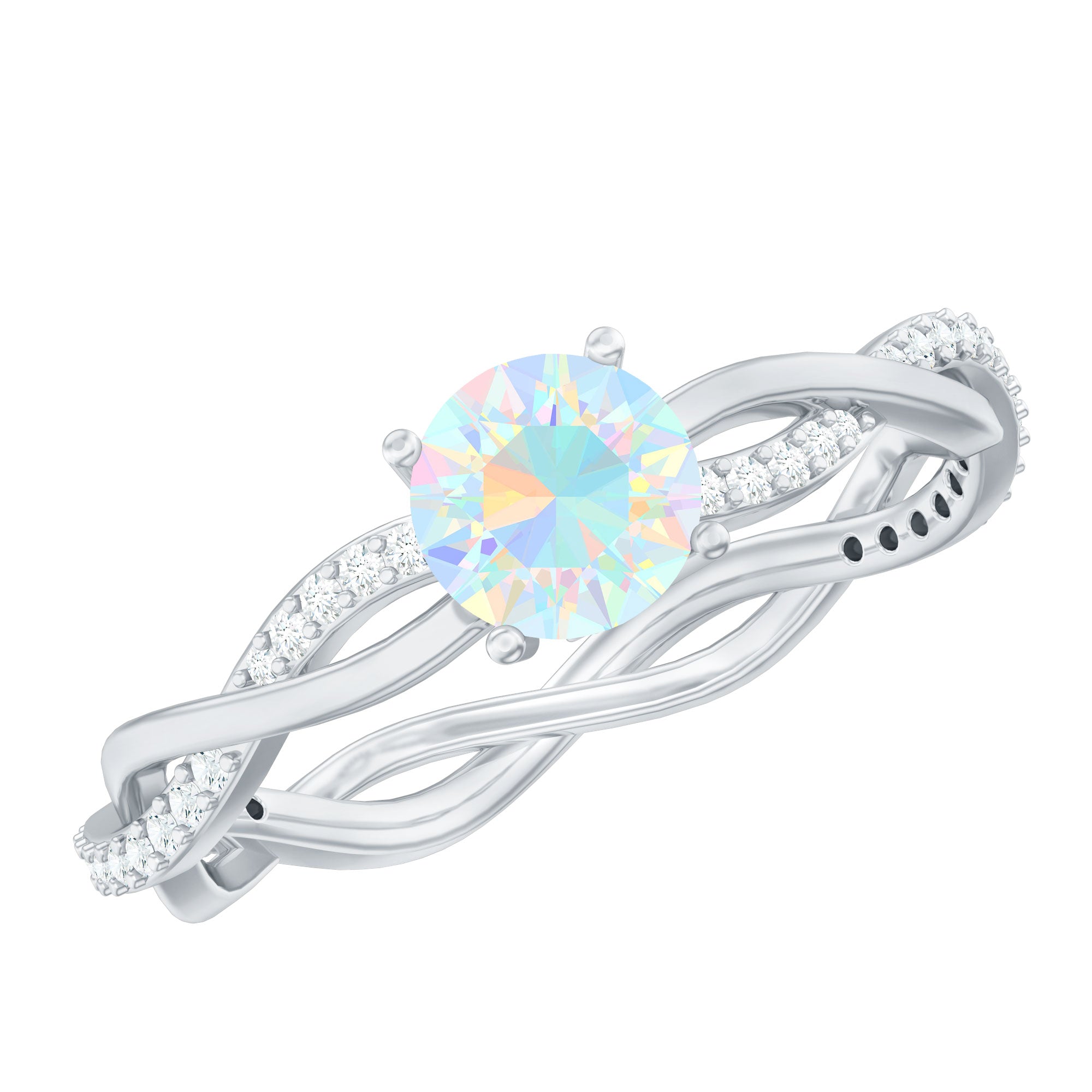 Certified Real Ethiopian Opal Diamond Pre Engagement Ring with Braided Shank