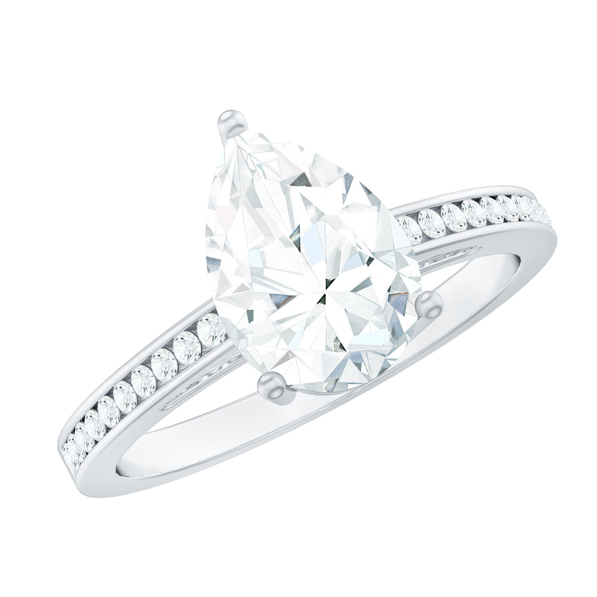 Solitaire Moissanite Pear Engagement Ring with Certificate D-VS1 - Rosec Jewels