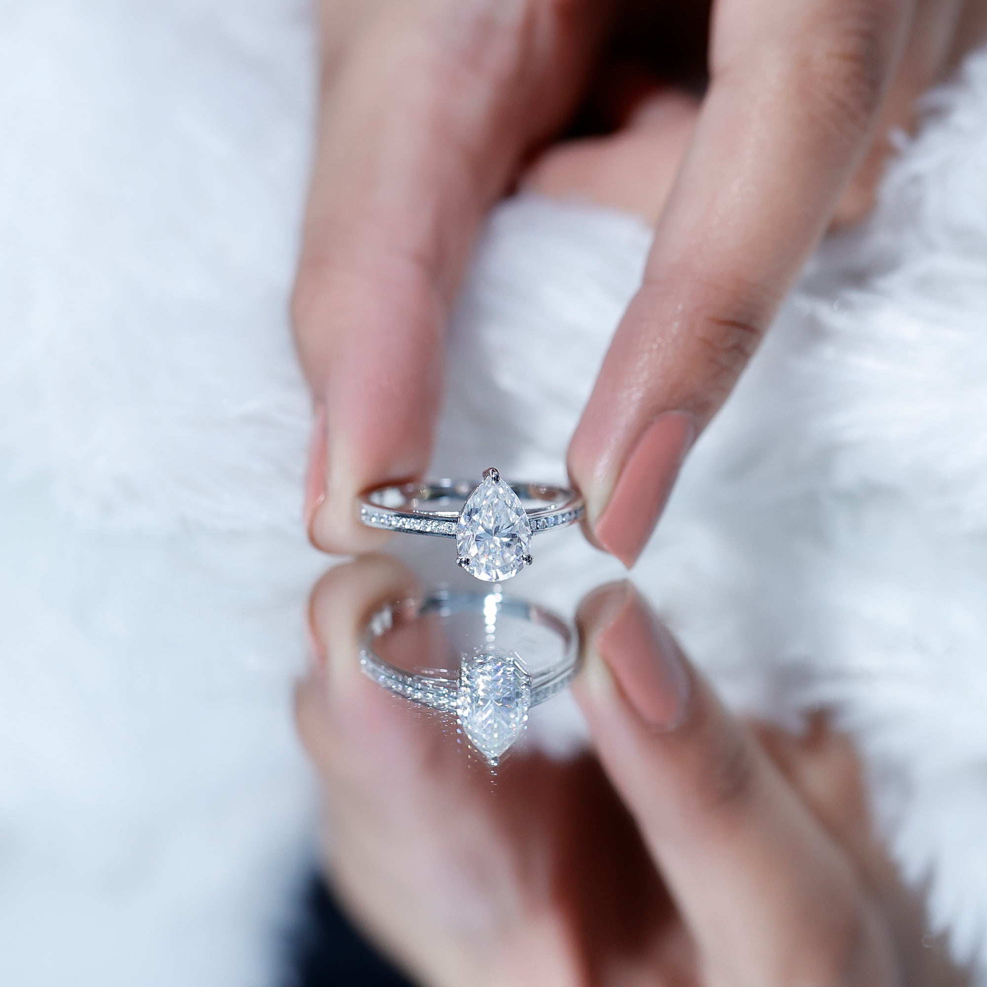 Solitaire Moissanite Pear Engagement Ring with Certificate D-VS1 - Rosec Jewels