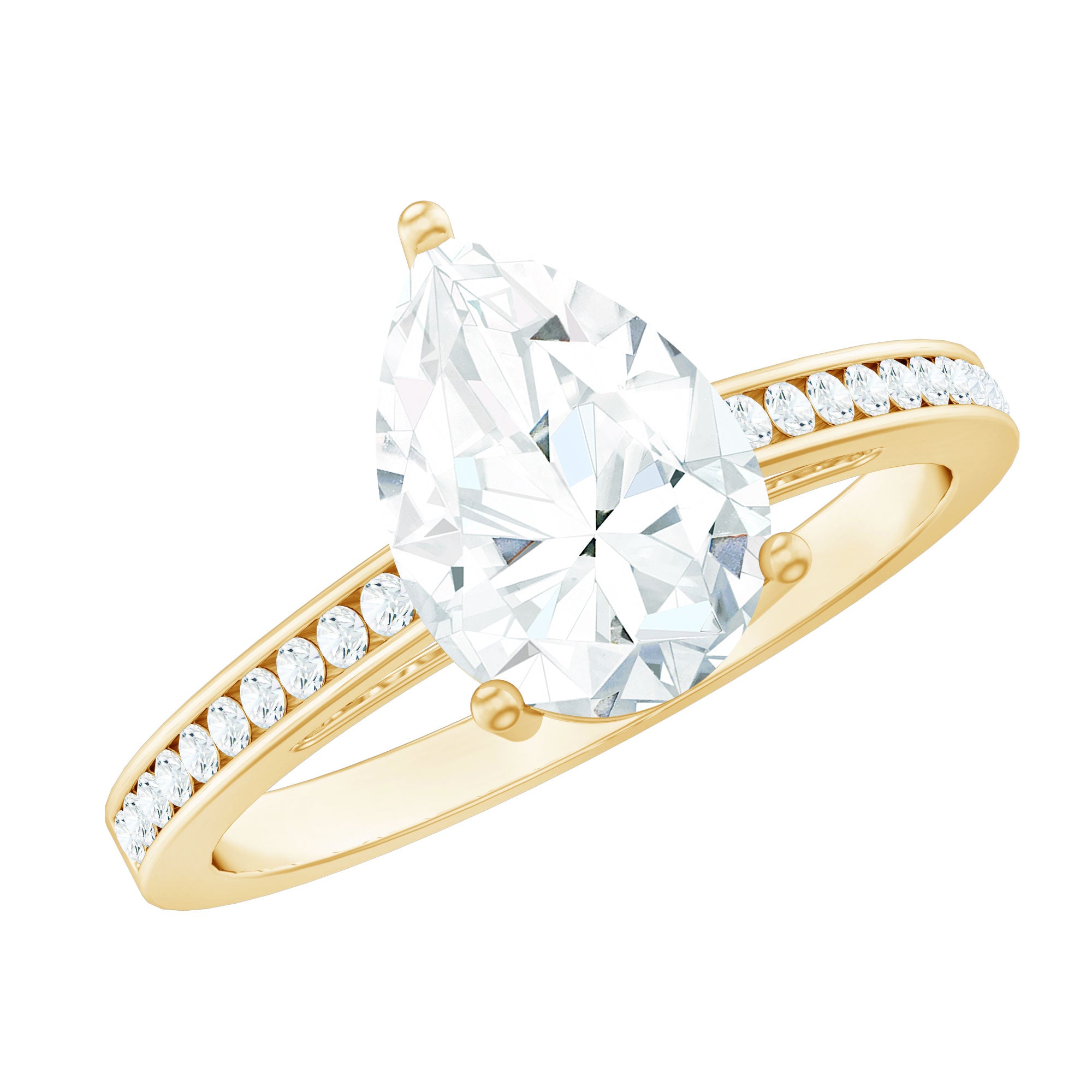 Solitaire Moissanite Pear Engagement Ring with Certificate D-VS1 - Rosec Jewels