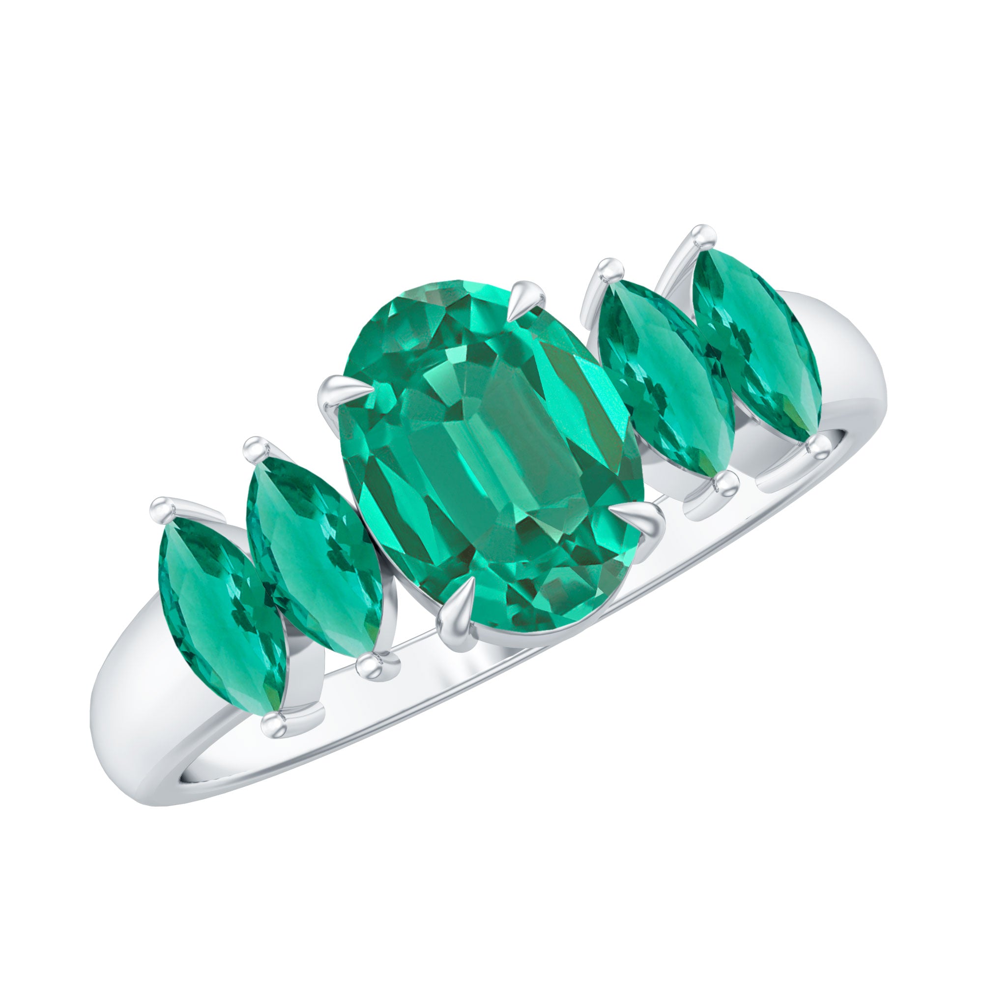 2 CT Oval and Marquise Cut Created Emerald Five Stone Ring