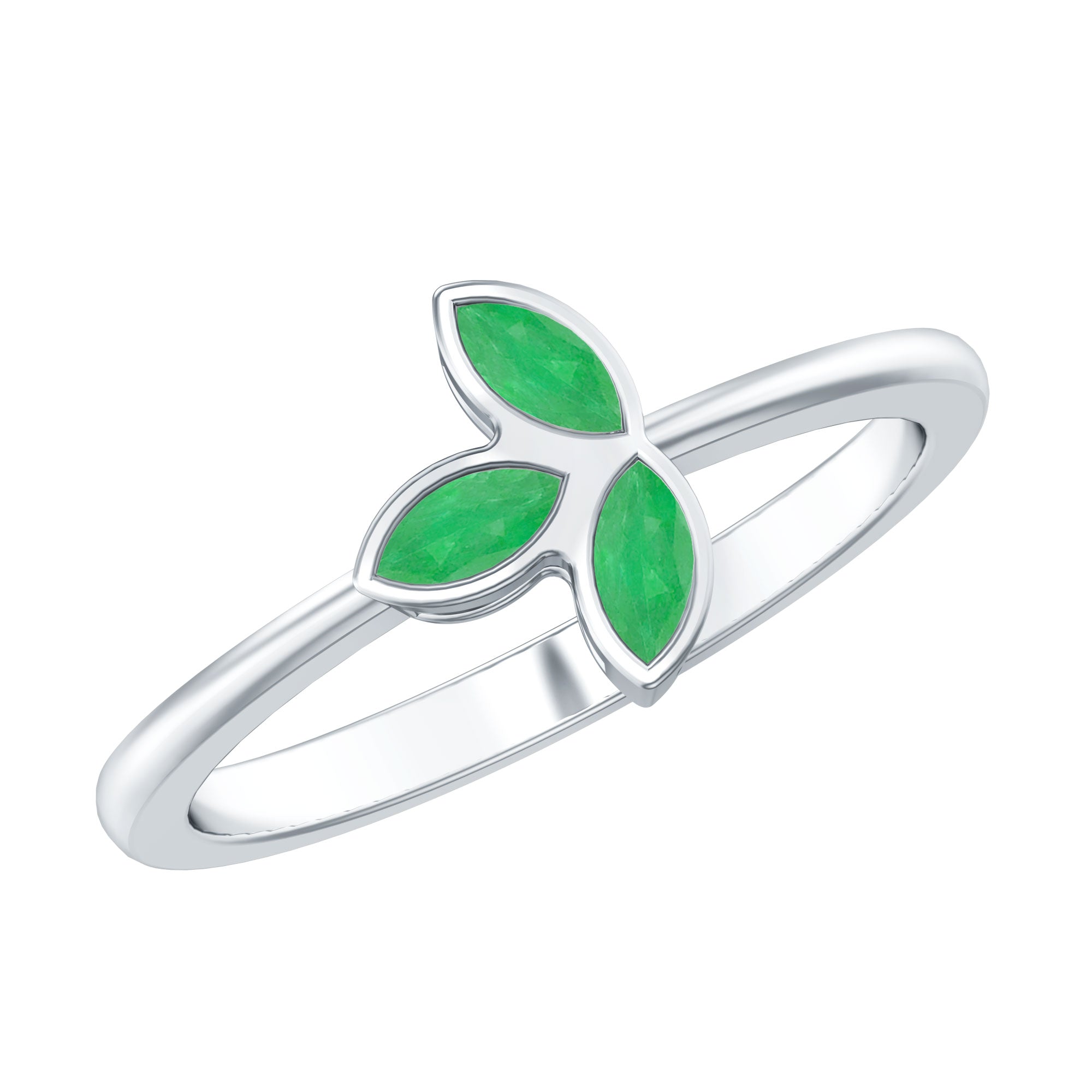Marquise Cut Emerald Leaf Promise Ring in Bezel Setting