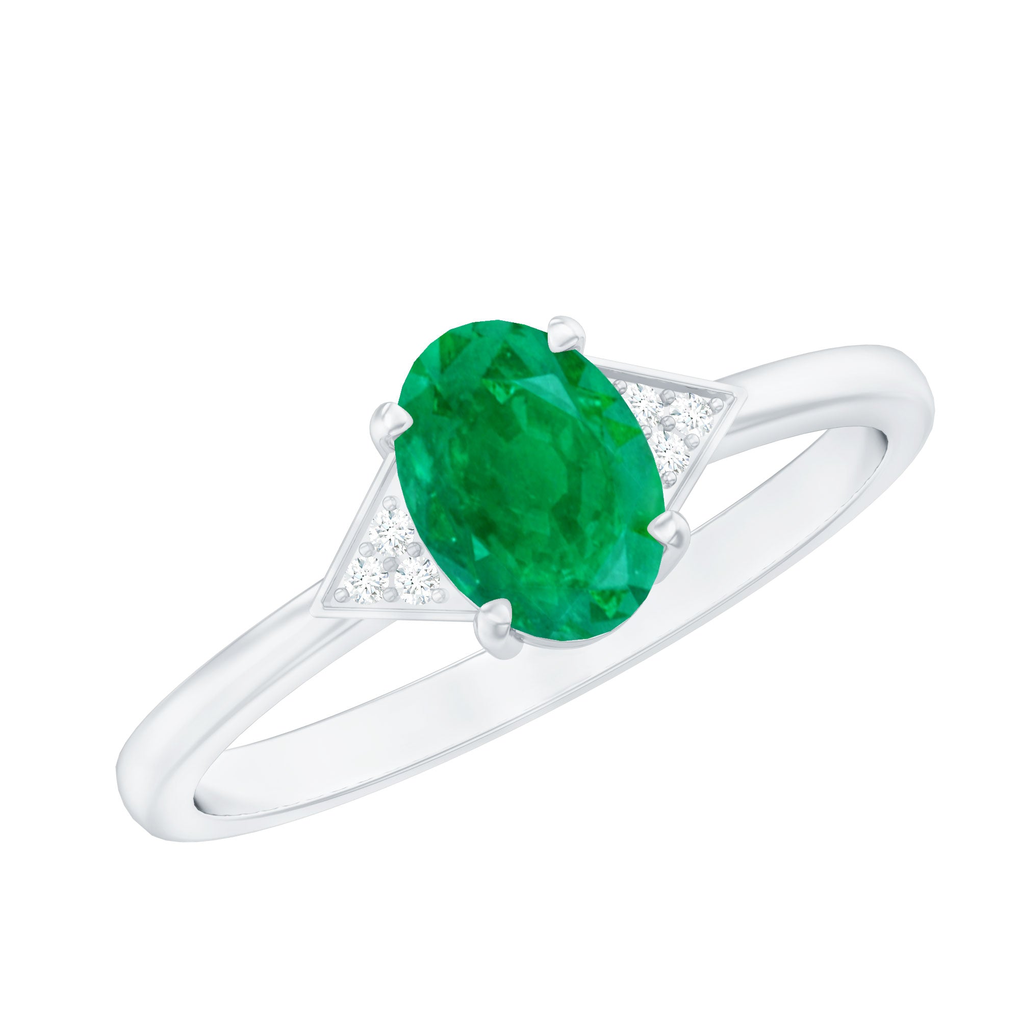 Solitaire Oval Emerald Engagement Ring with Diamonds